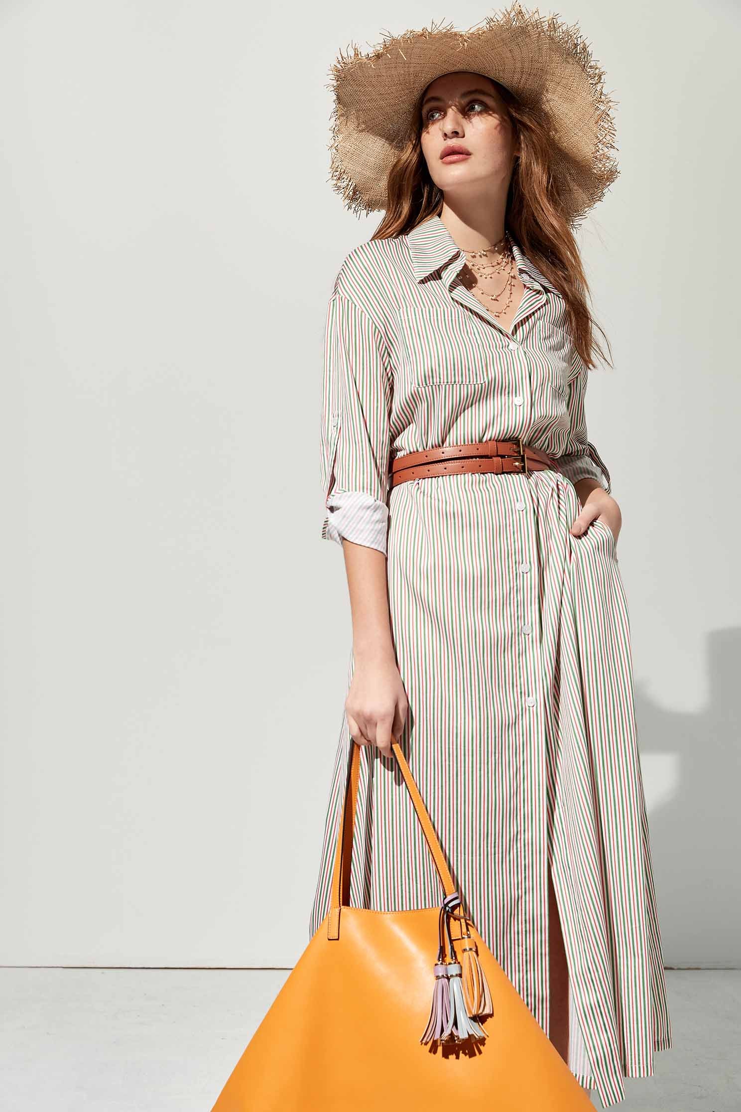 Red & Green Pinstripe Shirt DressColored striped shirt long dress,Dresses,Queen,Season (SS) Look,Stripe,iROO LIVE,Belts,Blouses,Maxi dresses,Long shirts,Long sleeve dresses