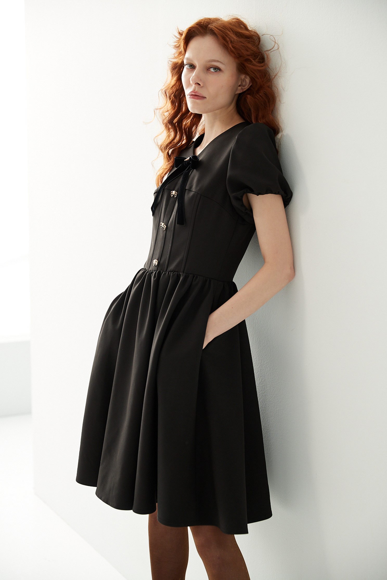 Short Sleeves V-Neck DressDress with metal butterfly button,V-neck dresses,Dresses,Season (AW) Look,Valentine,bows,Maxi dresses