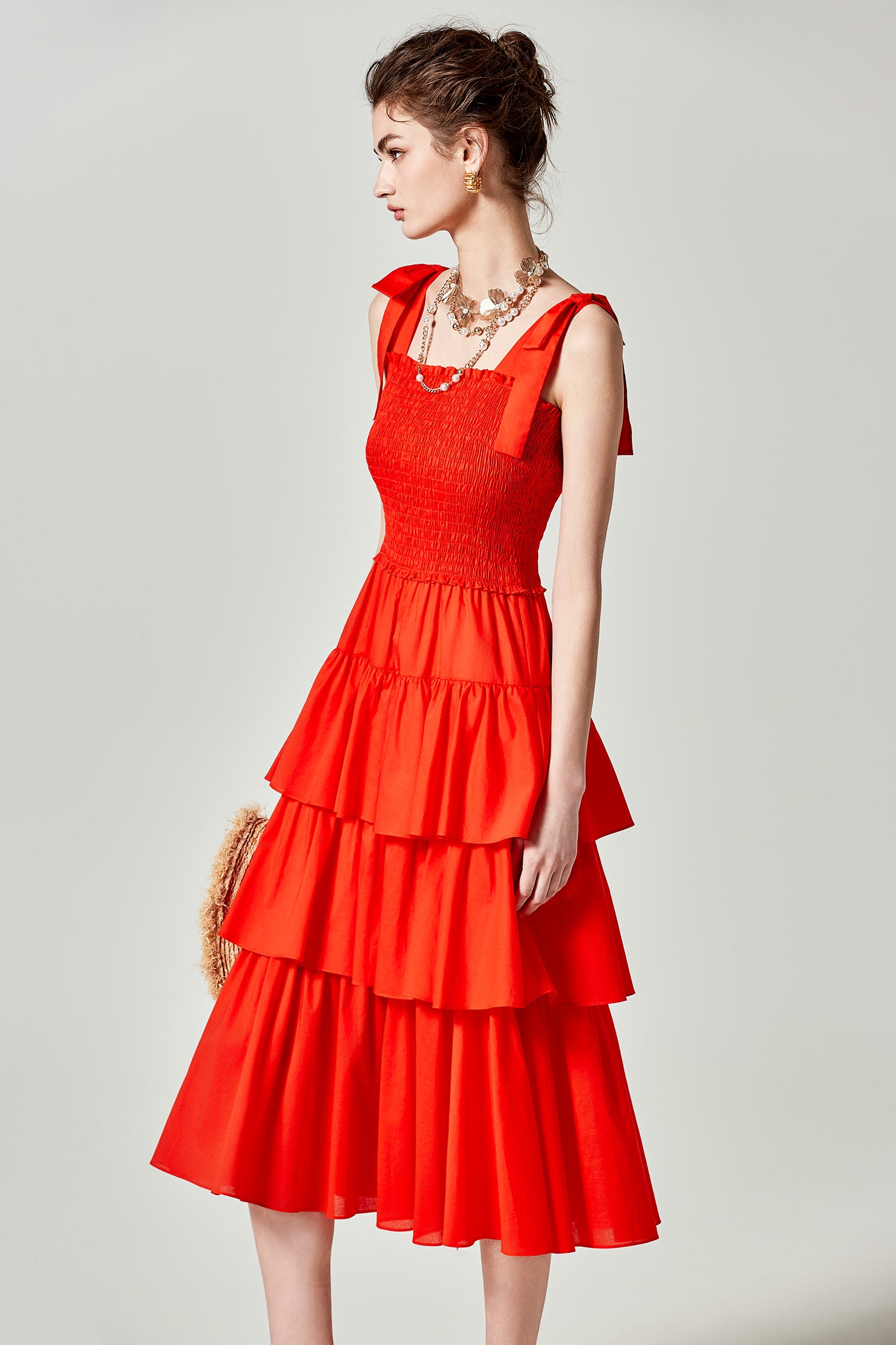 Bow Strap Detail Tiered DressBow Strap Detail Tiered Dress,Season (SS) Look,Maxi dresses