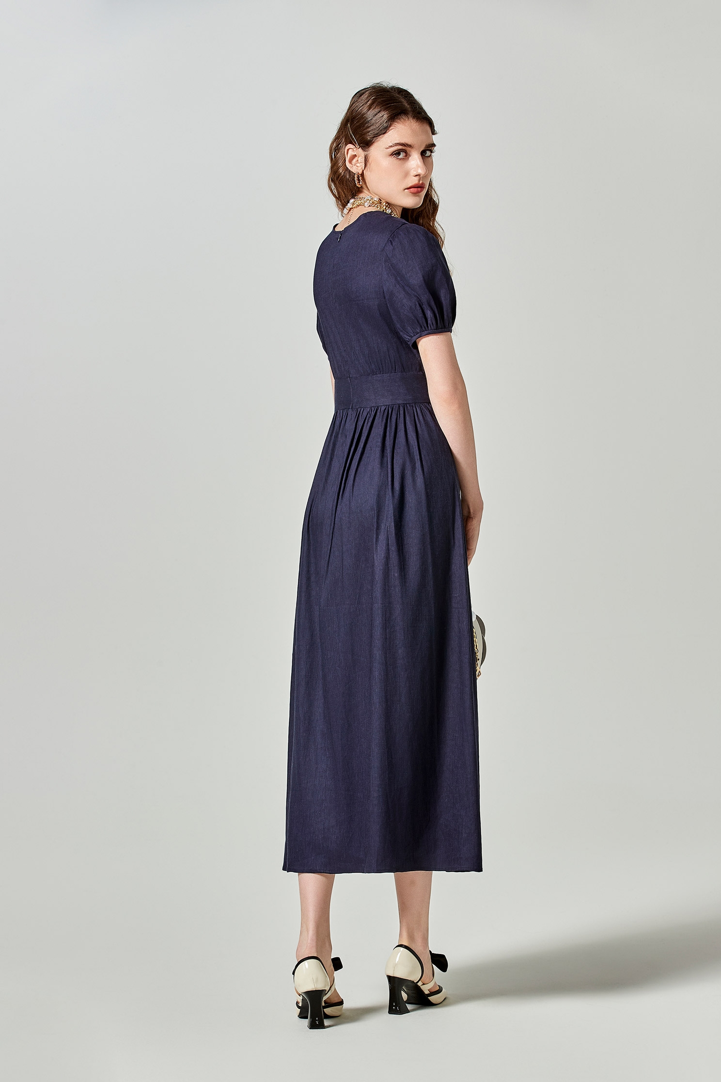 V-neckline Short Sleeve Navy DressV-neckline Short Sleeve Navy Dress,Dresses,Season (SS) Look