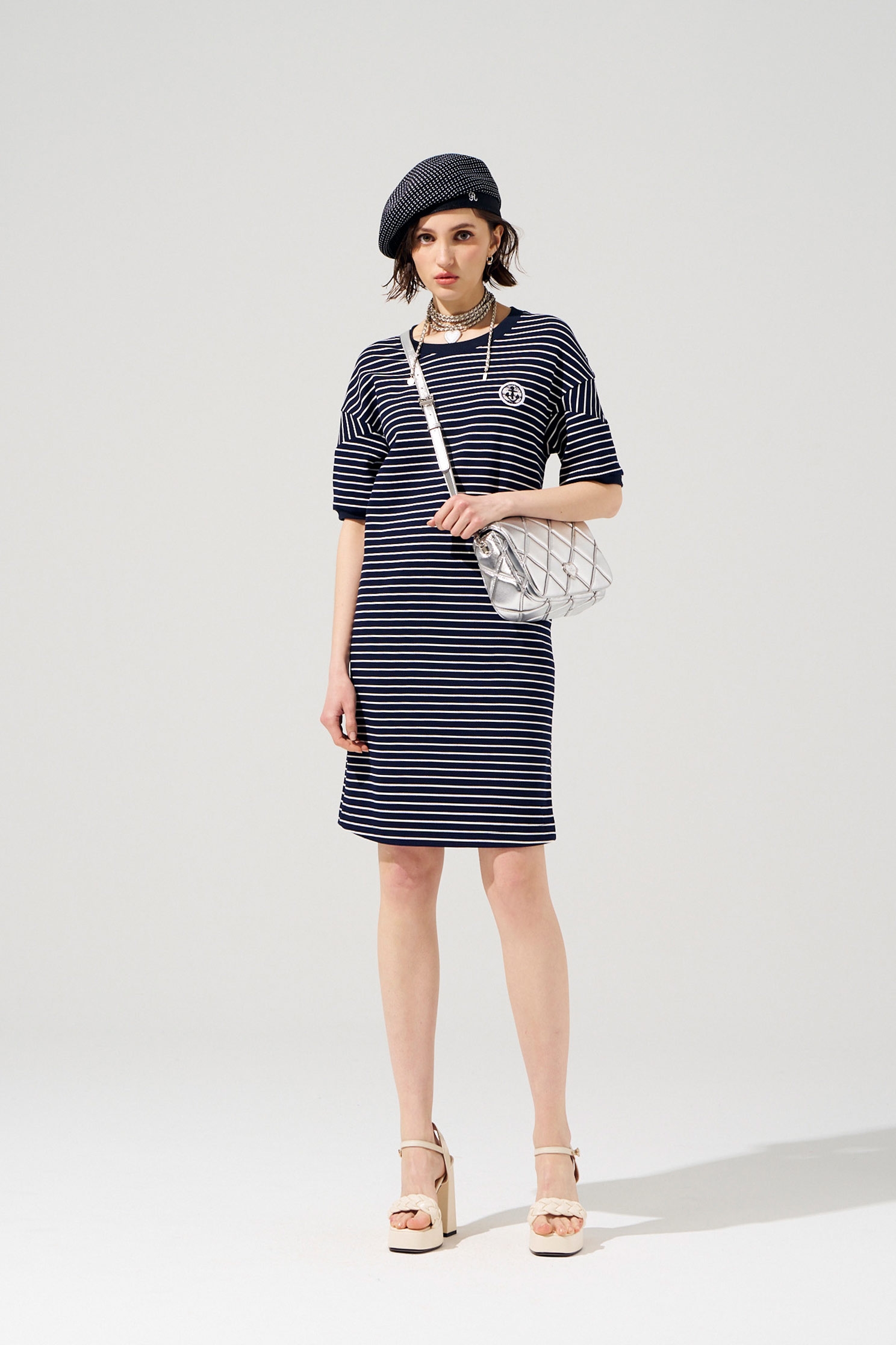 Short Sleeve Navy Stripe DressShort Sleeve Navy Stripe Dress,Dresses,Season (SS) Look,Stripe,Embroidered,Knitted