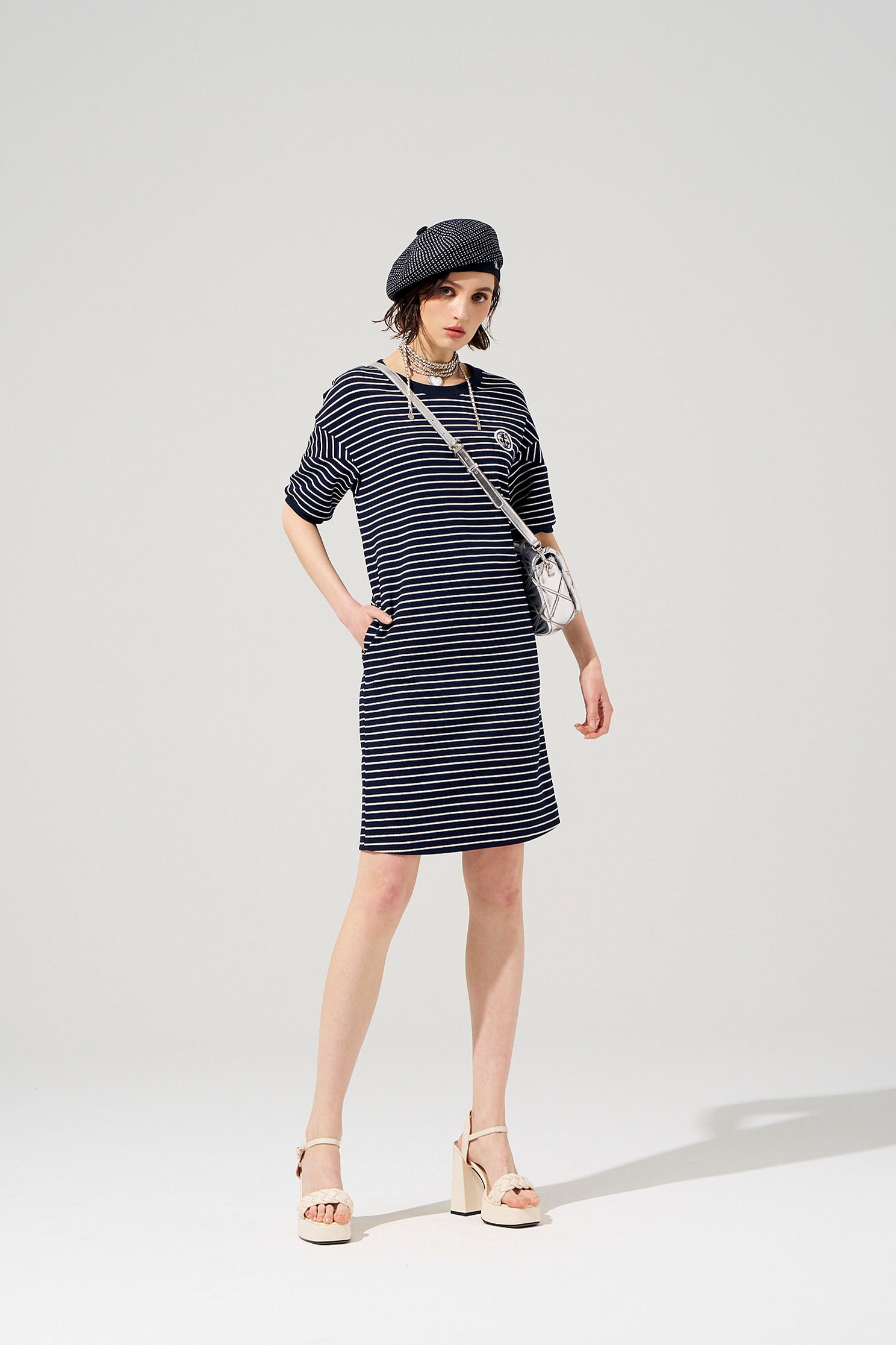 Short Sleeve Navy Stripe DressShort Sleeve Navy Stripe Dress,Dresses,Season (SS) Look,Stripe,Embroidered,Knitted