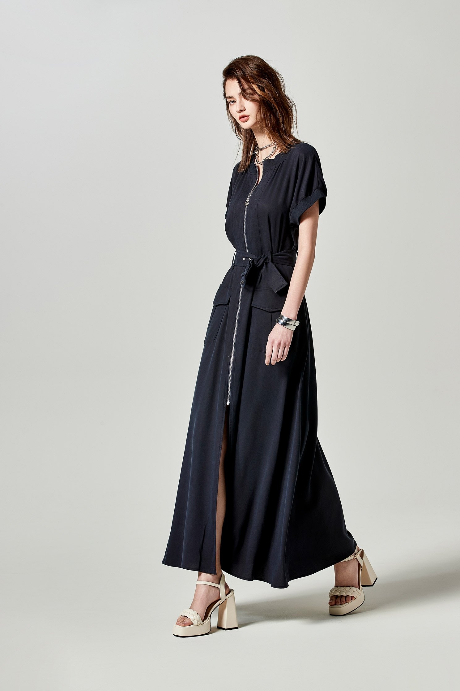 Front Zip Navy DressFront Zip Navy Dress,Dresses,Season (SS) Look,Belts,Maxi dresses