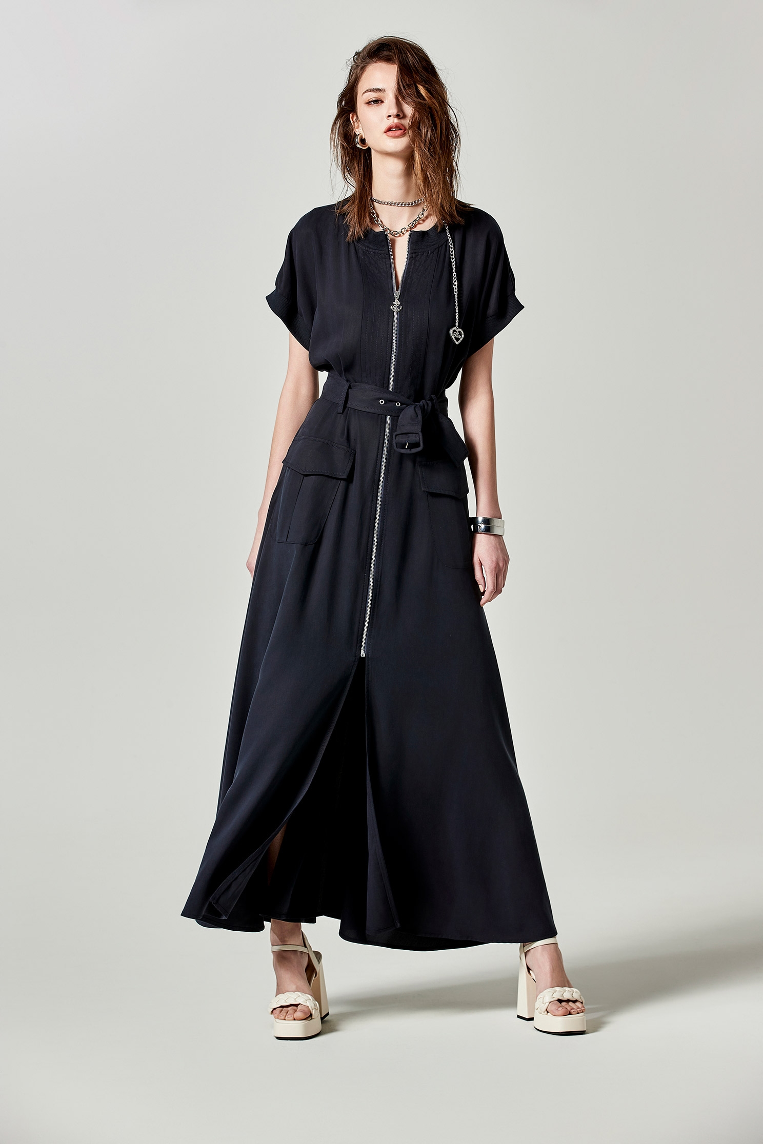 Front Zip Navy DressFront Zip Navy Dress,Dresses,Season (SS) Look,Belts,Maxi dresses