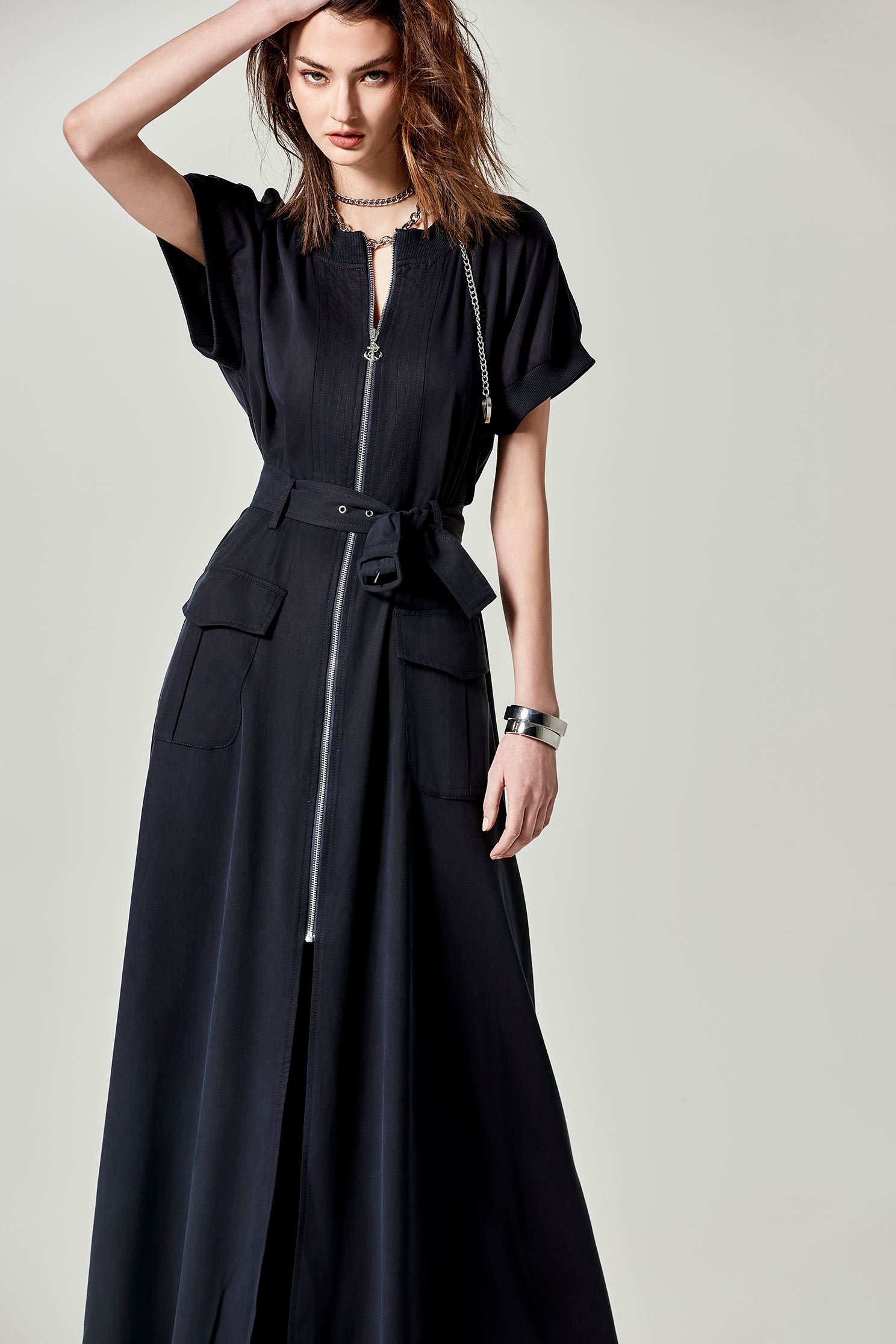 Front Zip Navy DressFront Zip Navy Dress,Dresses,Season (SS) Look,Belts,Maxi dresses