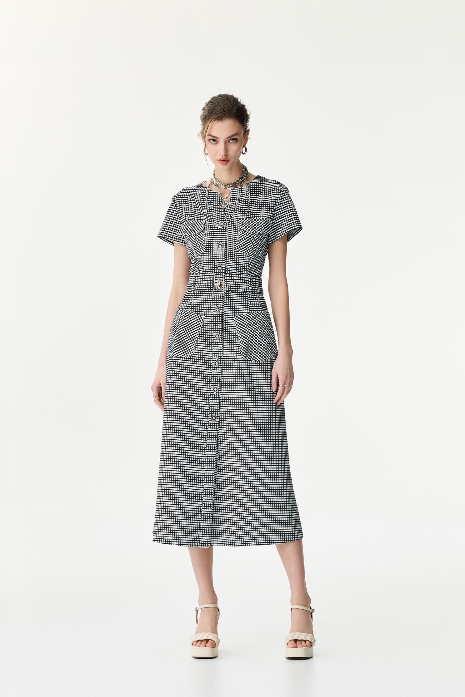 Short Sleeve Plaid Button Front DressShort Sleeve Plaid Button Front Dress,Dresses,Season (SS) Look,Belts,Maxi dresses,Black dresses