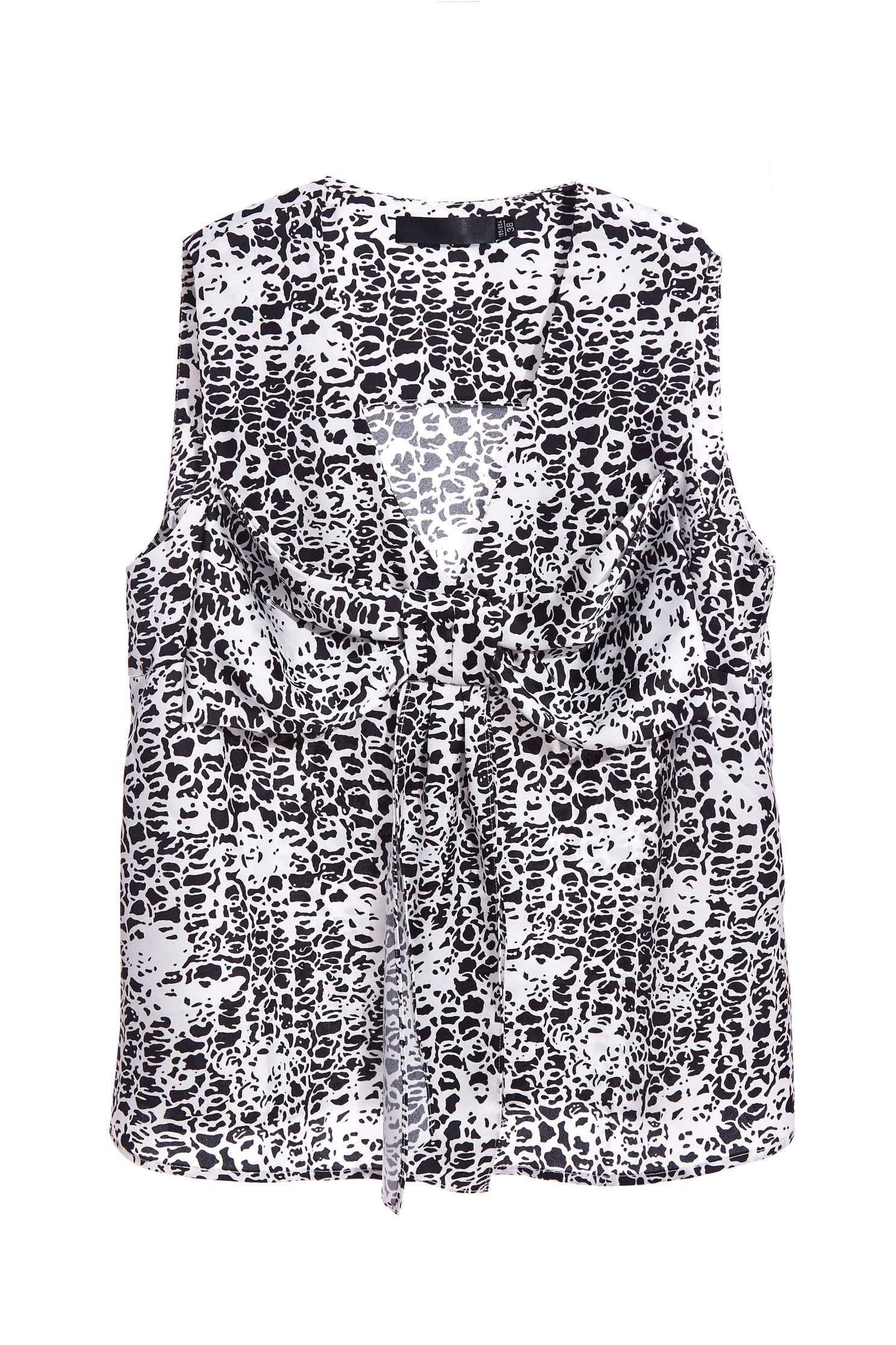 Black White Print Vest With Front Bow DetailAnimal print vest,V-Neck T shirts,sleeveless tops,Tops,Season (SS) Look,Sleeveless tops,sleeveless tops,sleeveless tops,bows