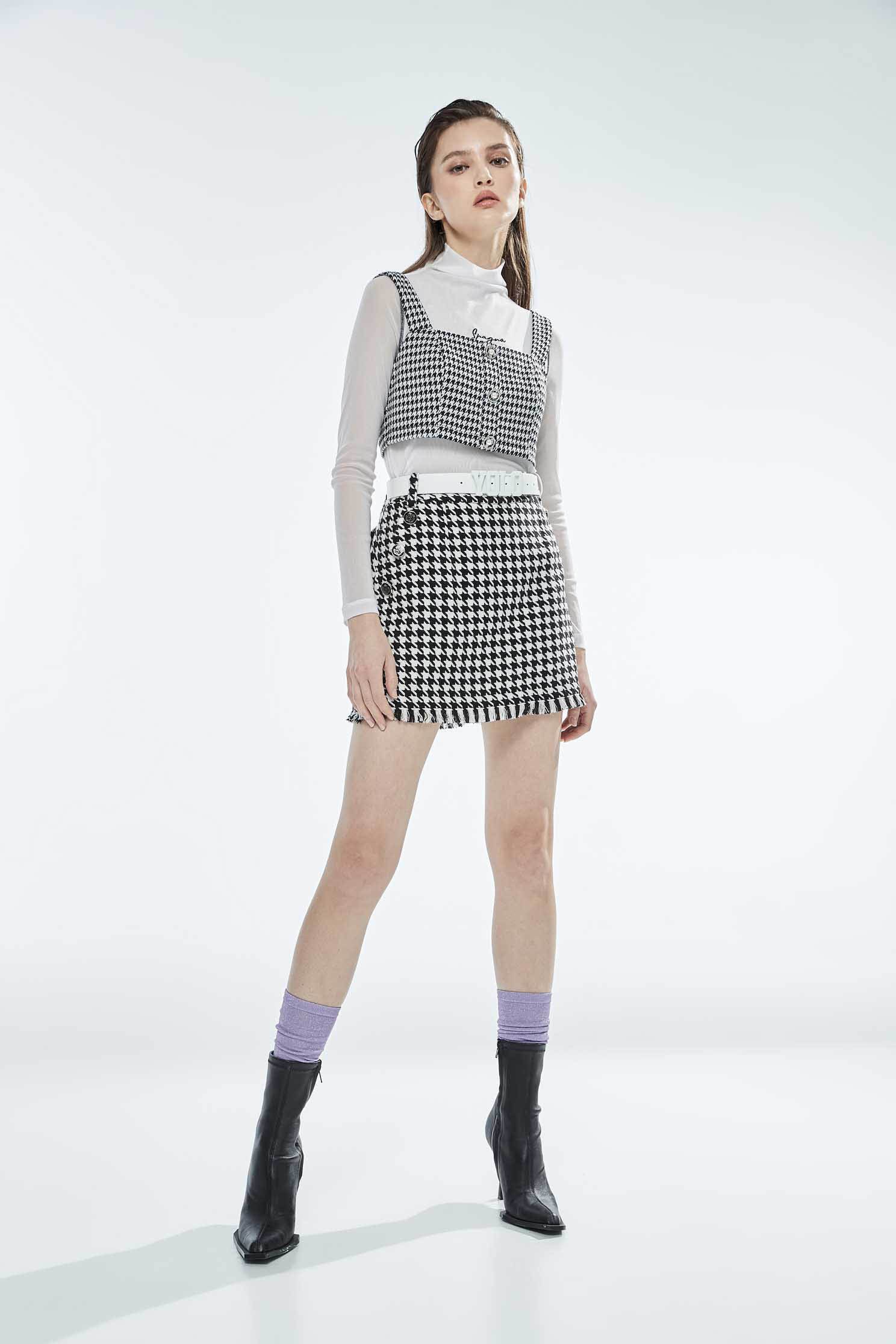 Houndstooth Crop VestClassic houndstooth check short version vest,sleeveless tops,Plaid,pearl,Season (AW) Look,sleeveless tops,upperclass