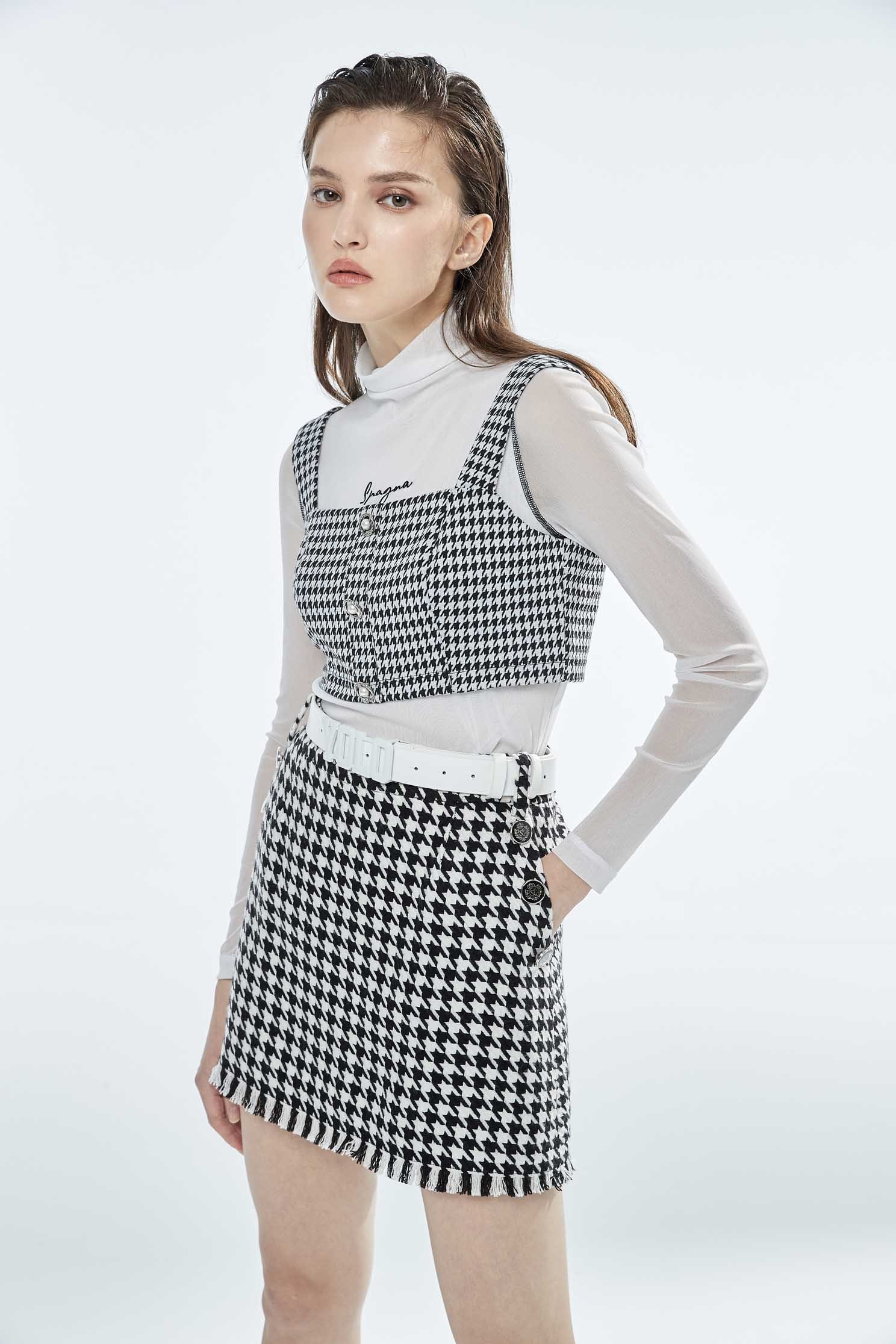 Houndstooth Crop VestClassic houndstooth check short version vest,sleeveless tops,Plaid,pearl,Season (AW) Look,sleeveless tops,upperclass