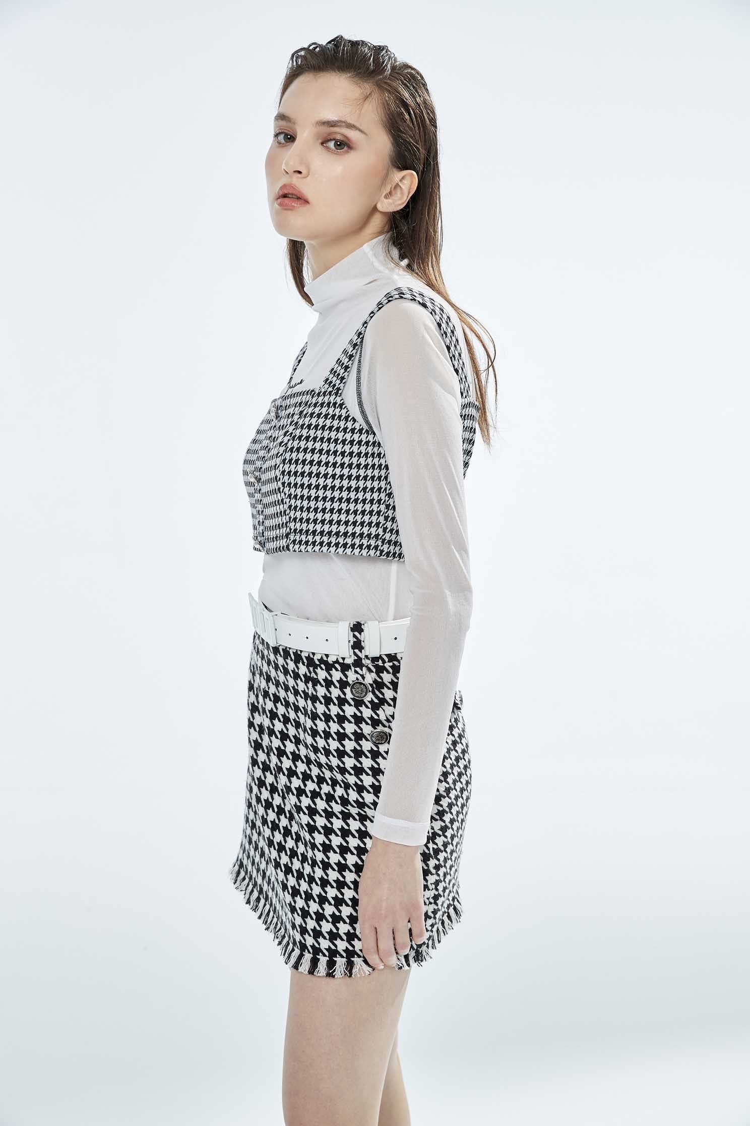 Houndstooth Crop VestClassic houndstooth check short version vest,sleeveless tops,Plaid,pearl,Season (AW) Look,sleeveless tops,upperclass