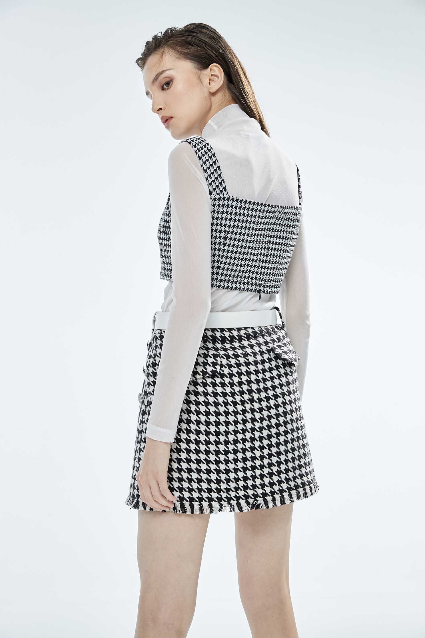 Houndstooth Crop VestClassic houndstooth check short version vest,sleeveless tops,Plaid,pearl,Season (AW) Look,sleeveless tops,upperclass