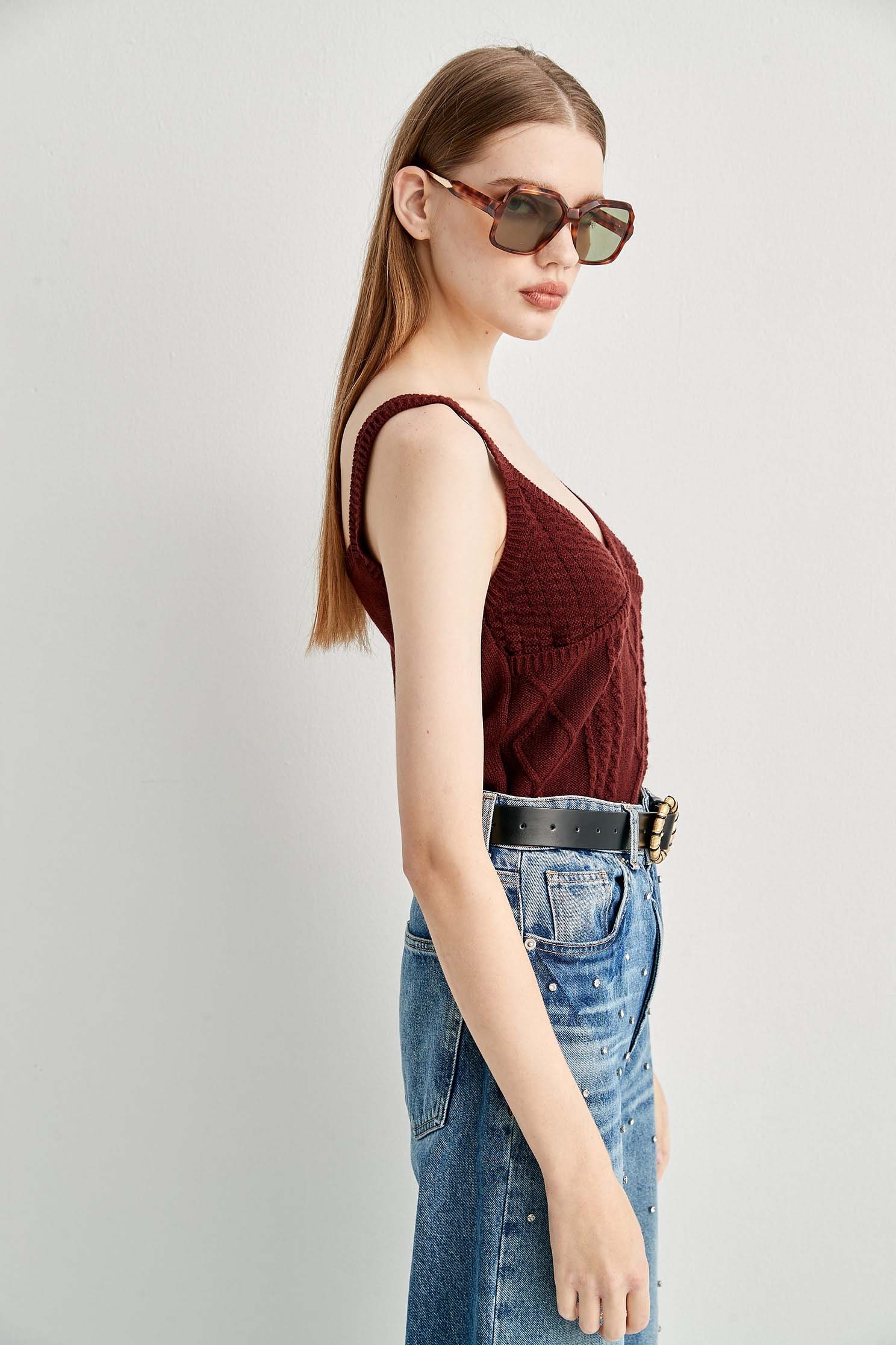 Maroon Knitted Tank TopMaroon Knitted Tank Top,sleeveless tops,Season (AW) Look,Thin straps,sleeveless tops,Knitted,Knitted tops