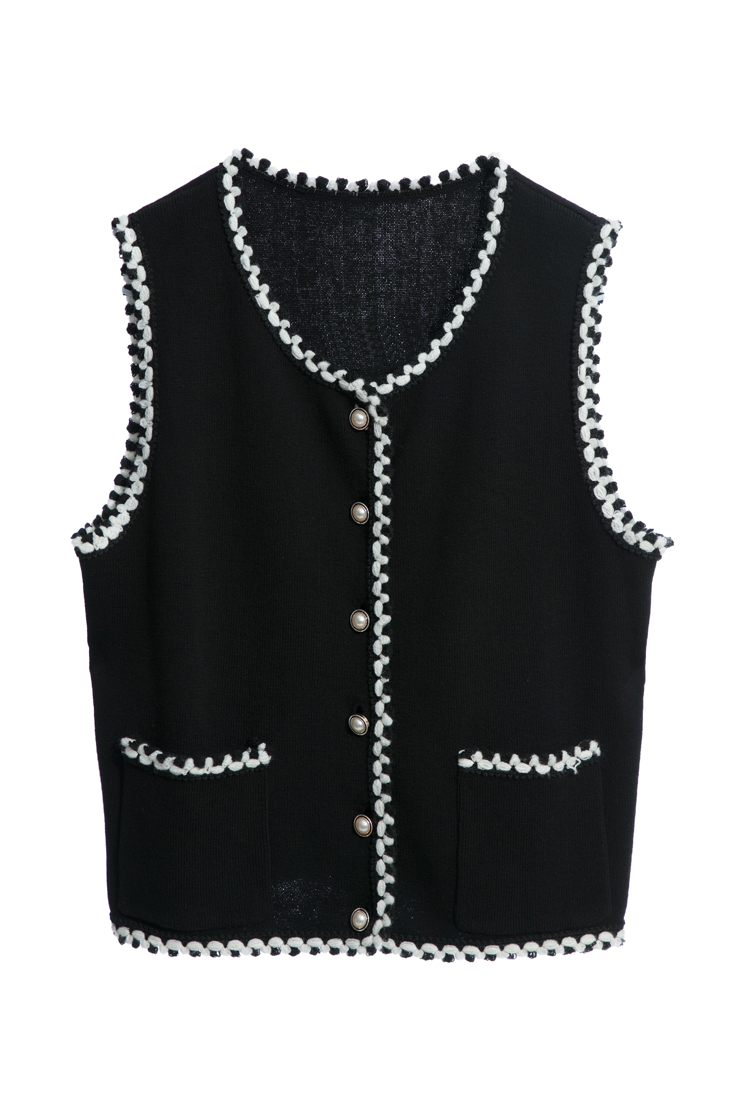 Button Front Vest With Contrast DetailButton Front Vest With Contrast Detail,sleeveless tops,Season (AW) Look,sleeveless tops,Knitted,Knitted tops