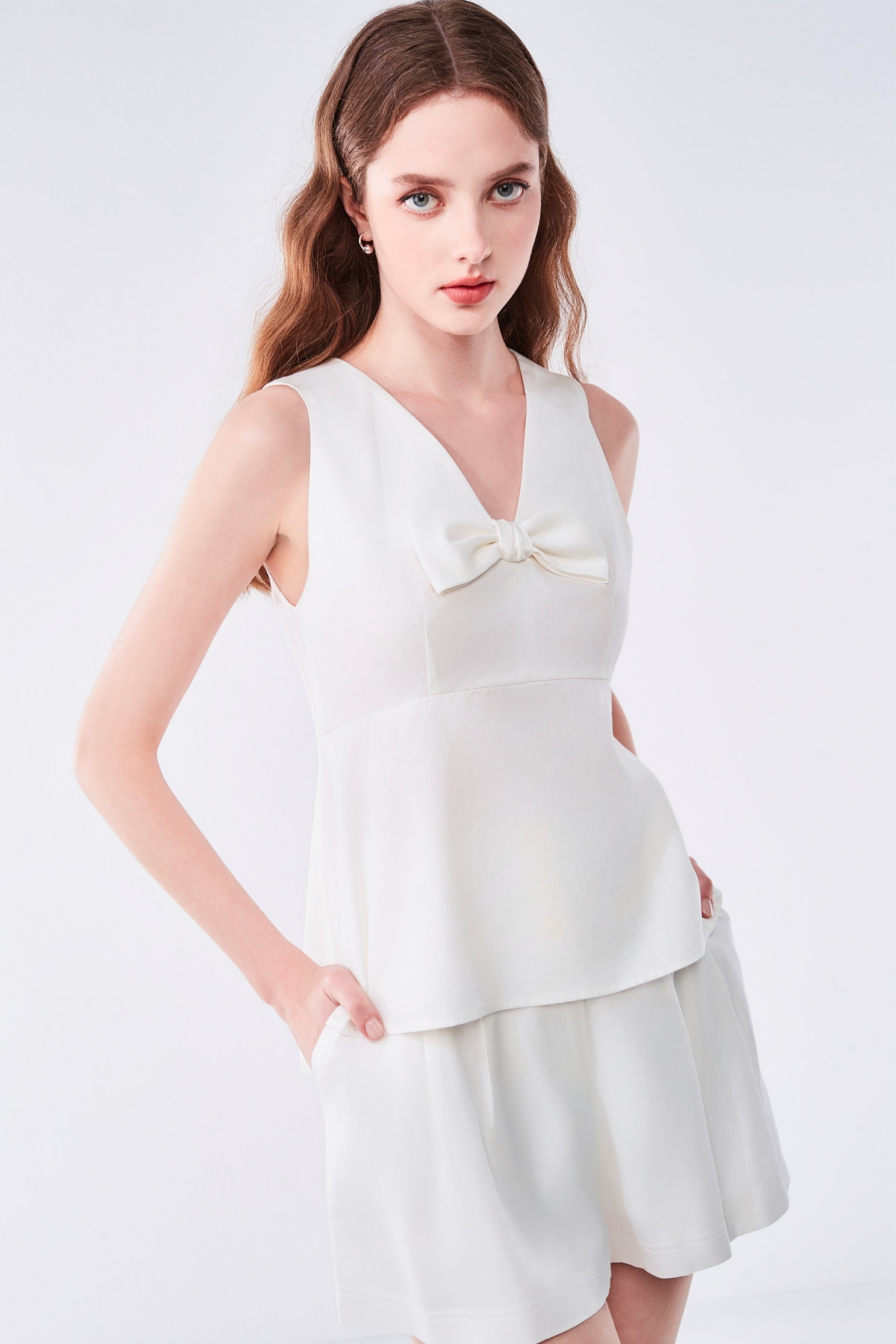 Front Bow Detail Linen VestFront Bow Detail Linen Vest,sleeveless tops,Season (SS) Look,sleeveless tops,bows