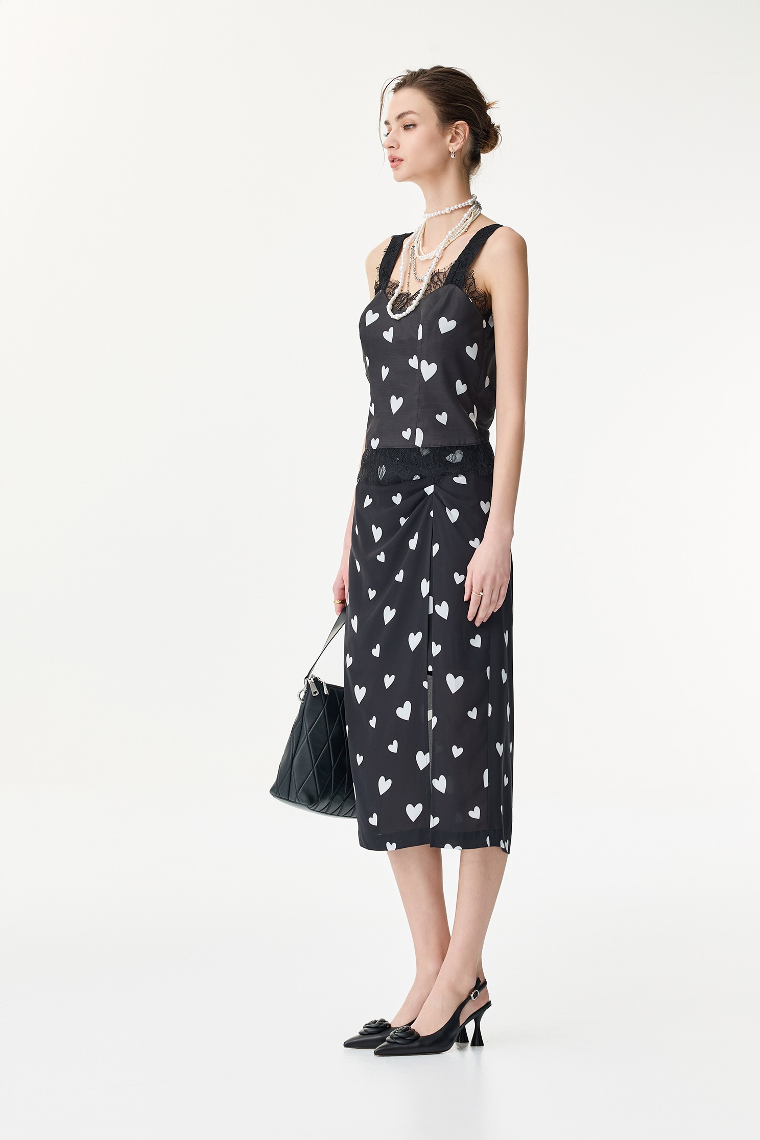 Heart Print Tank Top With Lace DetailHeart Print Tank Top With Lace Detail,sleeveless tops,Season (SS) Look,sleeveless tops,Lace