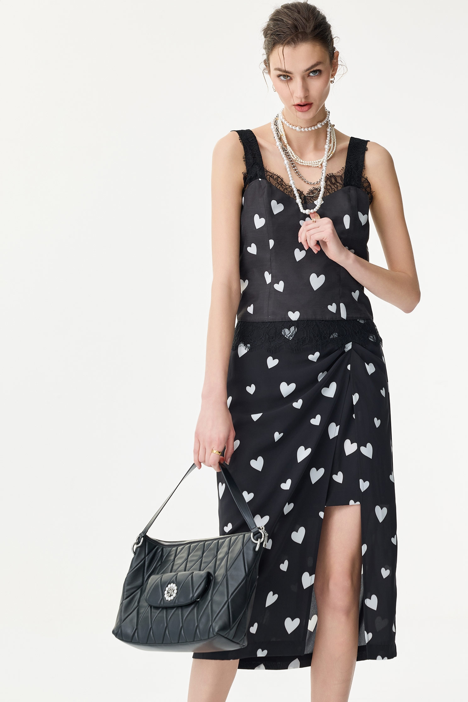 Heart Print Tank Top With Lace DetailHeart Print Tank Top With Lace Detail,sleeveless tops,Season (SS) Look,sleeveless tops,Lace