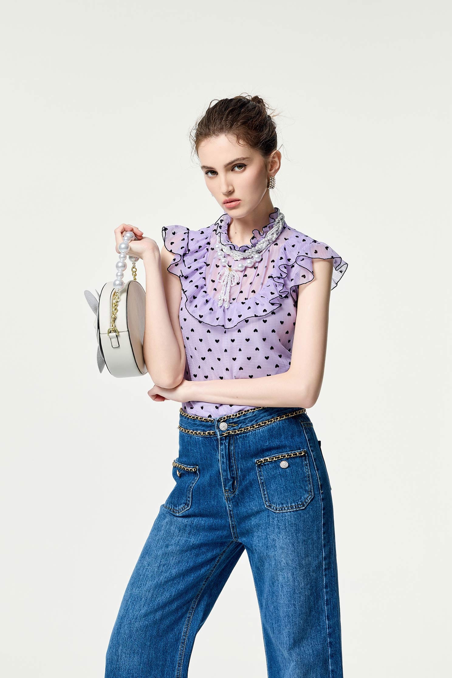 Heart Print Ruffle Detail VestHeart Print Ruffle Detail Vest,sleeveless tops,Tops,Season (SS) Look,co-ord sets,Valentine,sleeveless tops