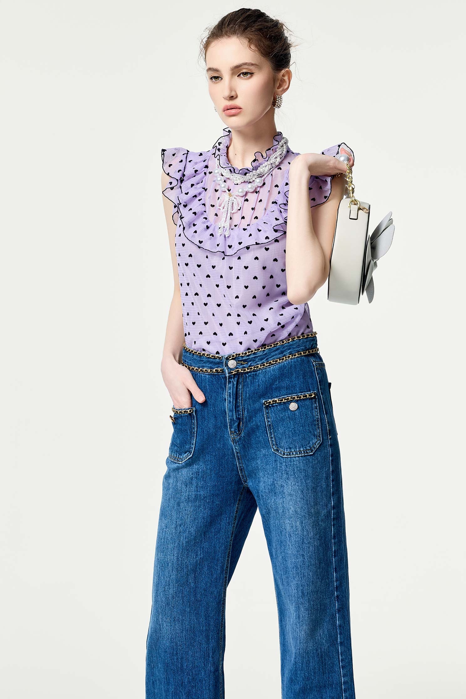 Heart Print Ruffle Detail VestHeart Print Ruffle Detail Vest,sleeveless tops,Tops,Season (SS) Look,co-ord sets,Valentine,sleeveless tops