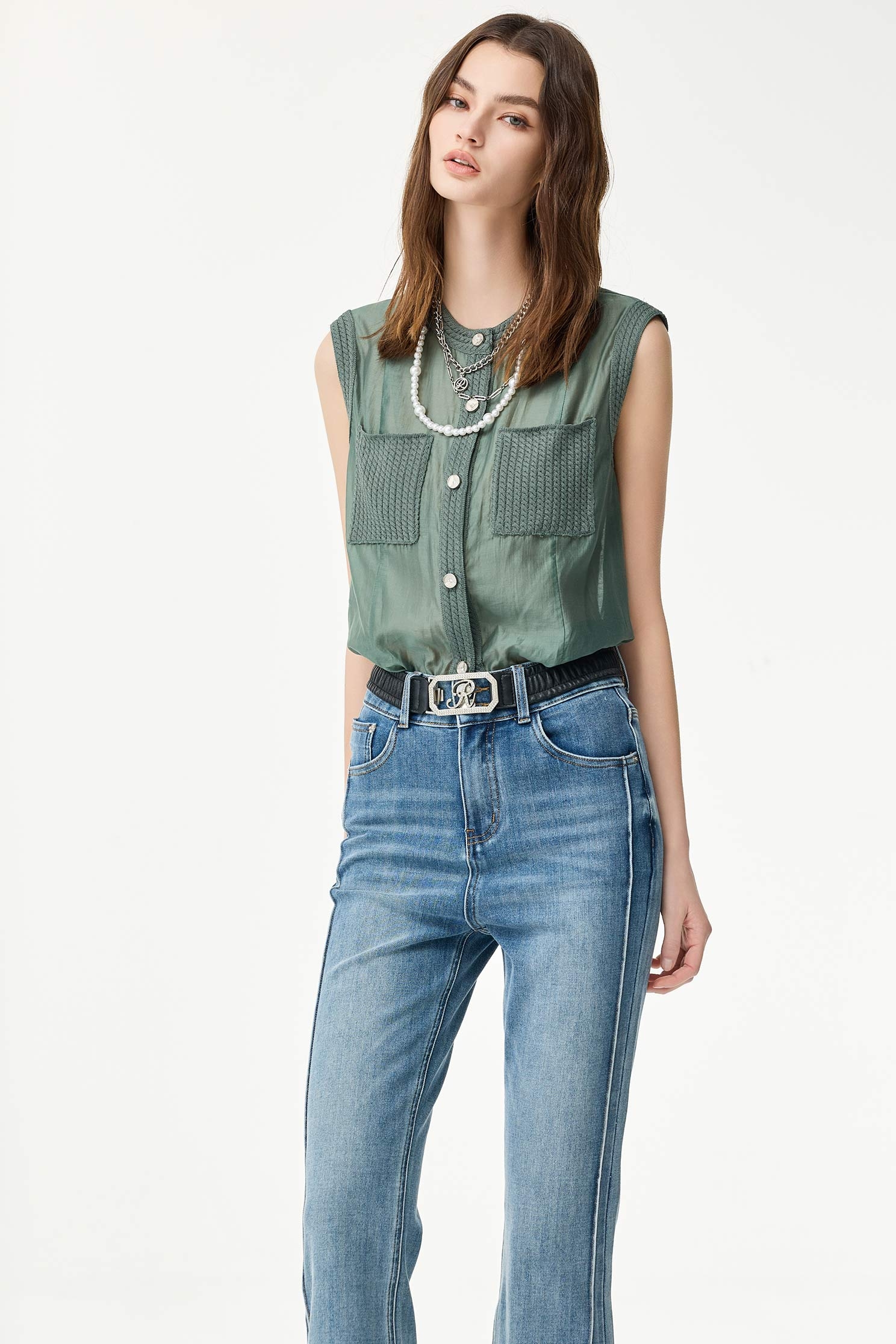 Button Front Rib Trim Detail VestButton Front Rib Trim Detail Vest,sleeveless tops,Season (SS) Look,Valentine,sleeveless tops,upperclass,Knitted,Knitted tops