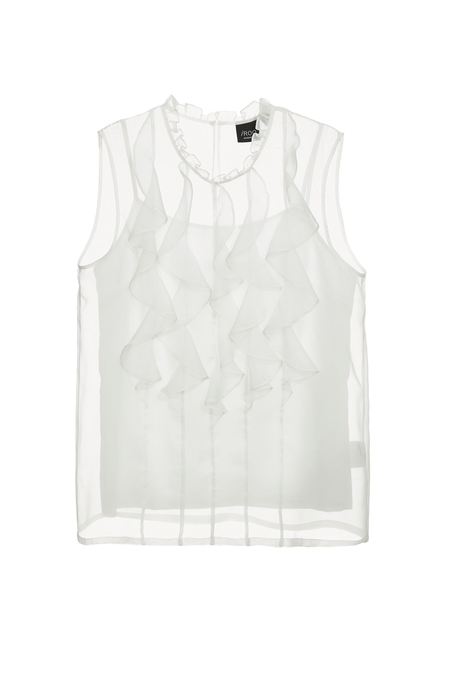 Front Ruffle Organza VestFront Ruffle Organza Vest,sleeveless tops,Under shirts,Season (SS) Look,pearl,White tops,sleeveless tops