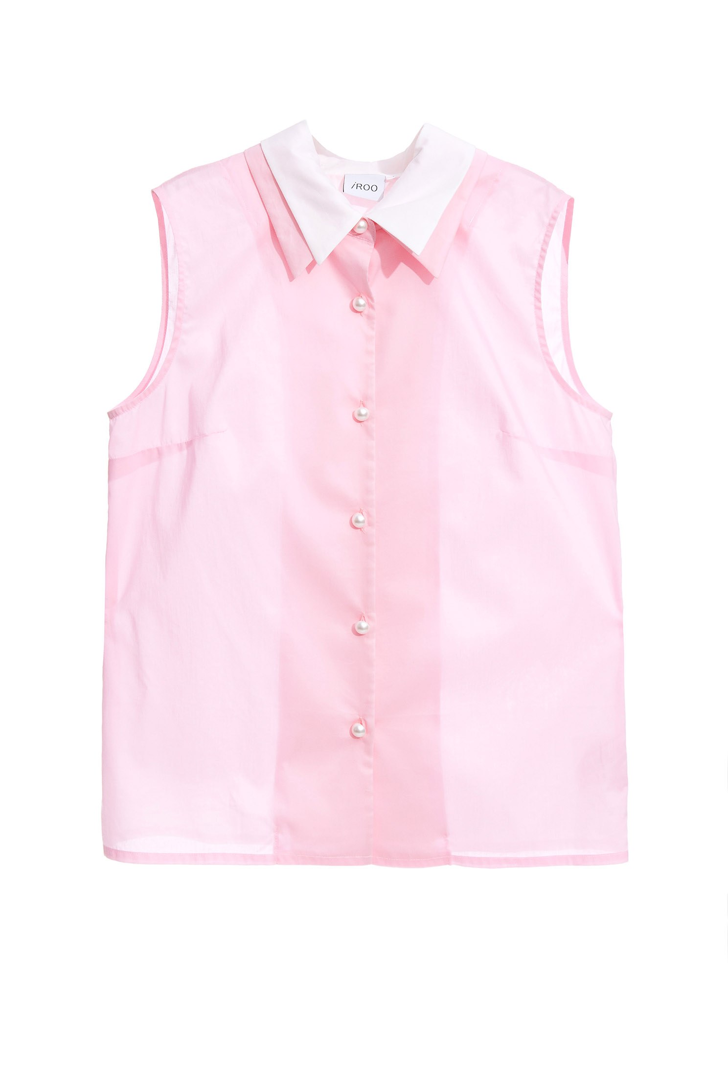 Double Collar Pink VestContrast shirt-style vest with faux pearl buttons,sleeveless tops,Season (SS) Look,pearl,Pink,sleeveless tops,comfotism,Blouses