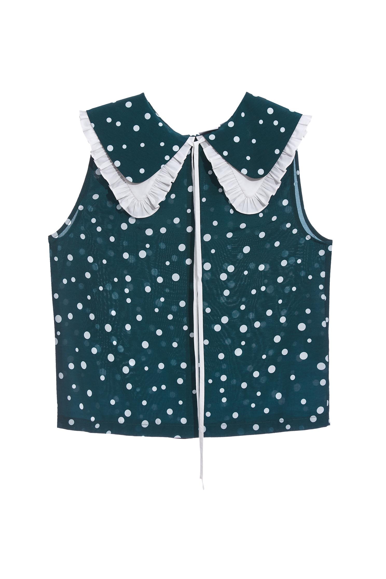 White Dotted Print Vest With Contrast Collardouble-collared sleeveless top,sleeveless tops,Tops,Season (SS) Look,dotcollection,sleeveless tops,healing colors,sleeveless tops