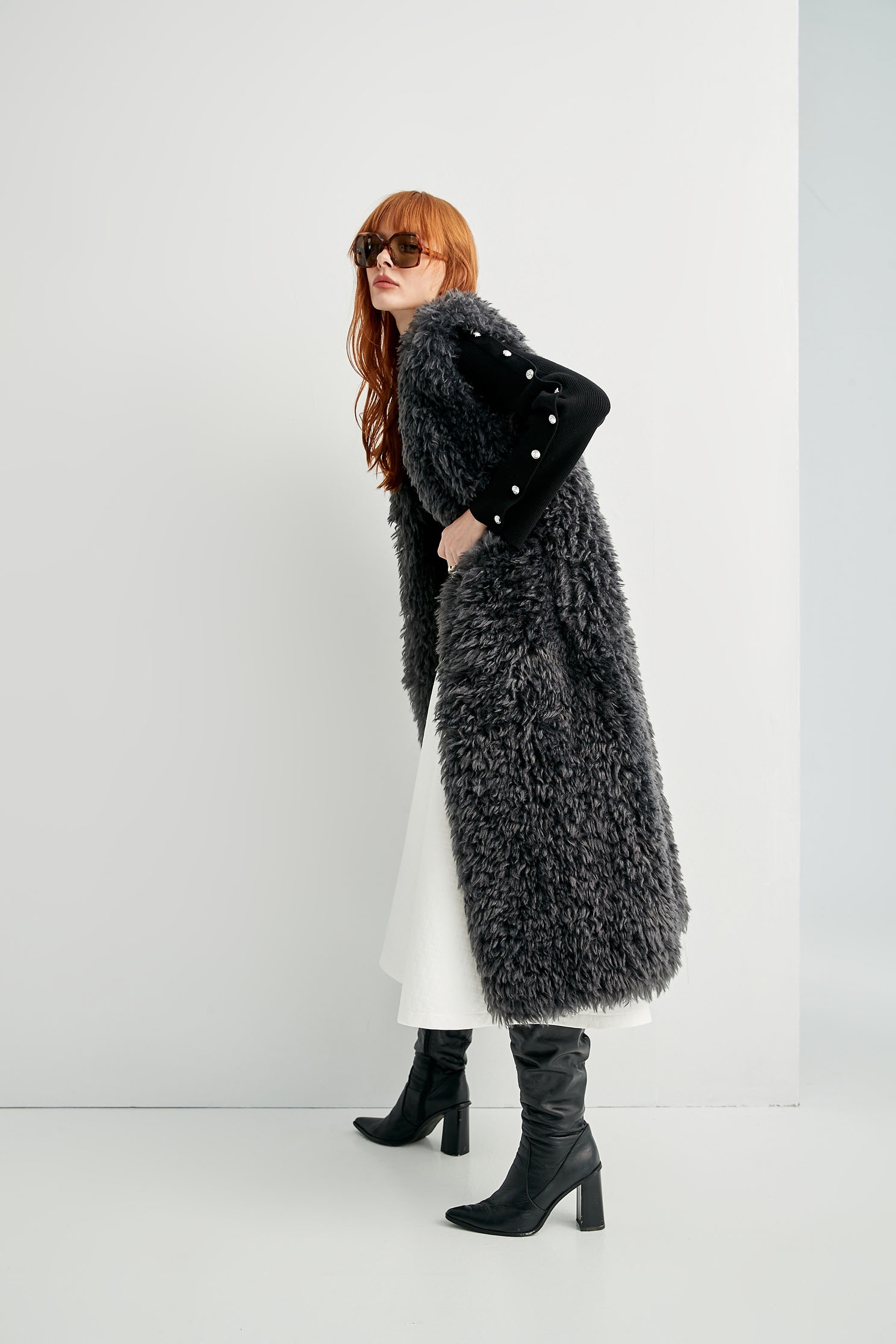 Faux Fur Long Grey VestLimited edition imitate fur vest,sleeveless tops,Outerwear,Season (AW) Look,simple outfits,sleeveless tops