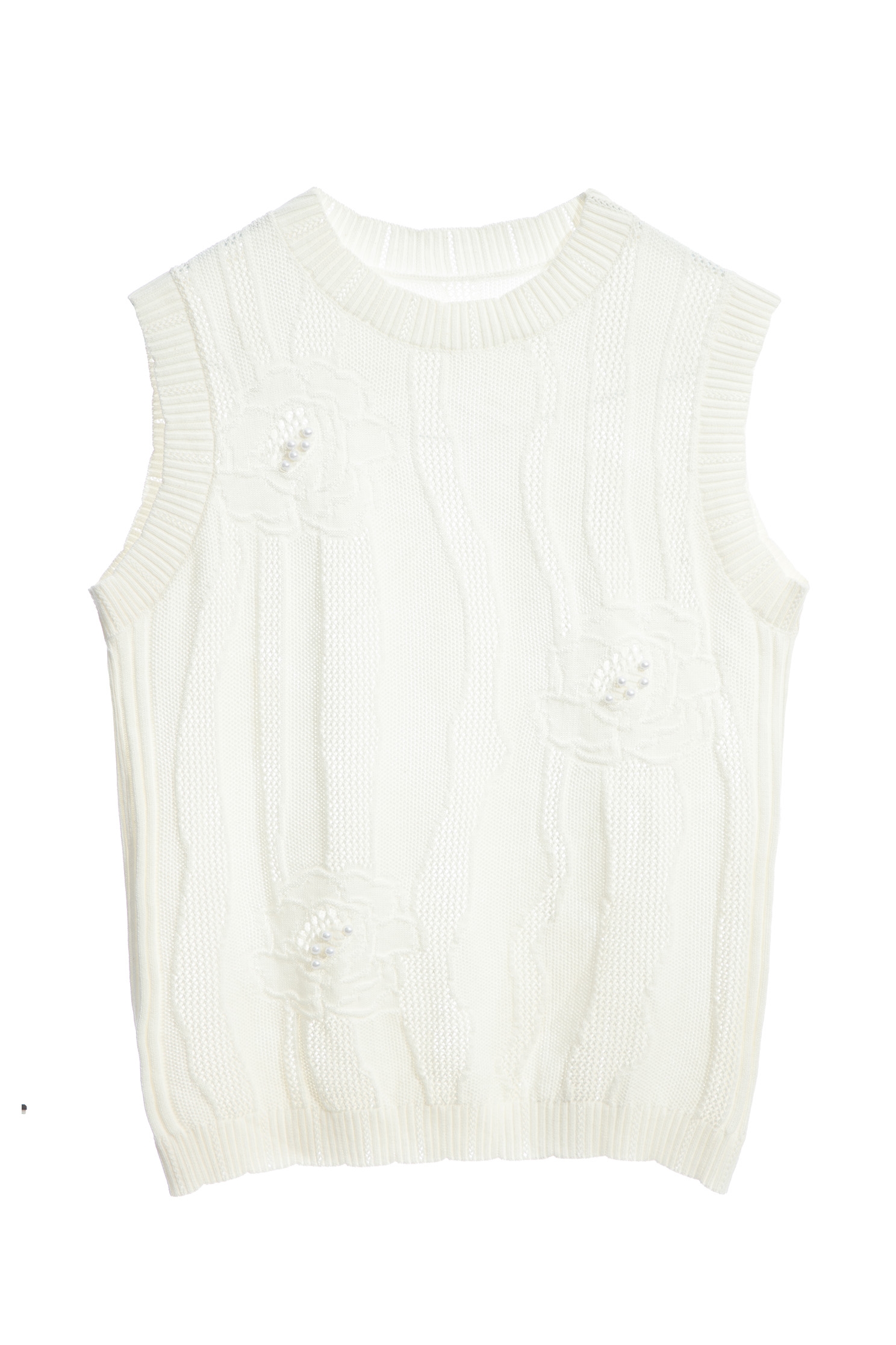 White Knit Vest With Pearl AppliqueWhite Knit Vest With Pearl Applique,sleeveless tops,Tops,sleeveless tops,pearl,Season (AW) Look,sleeveless tops,Knitted,Knitted tops