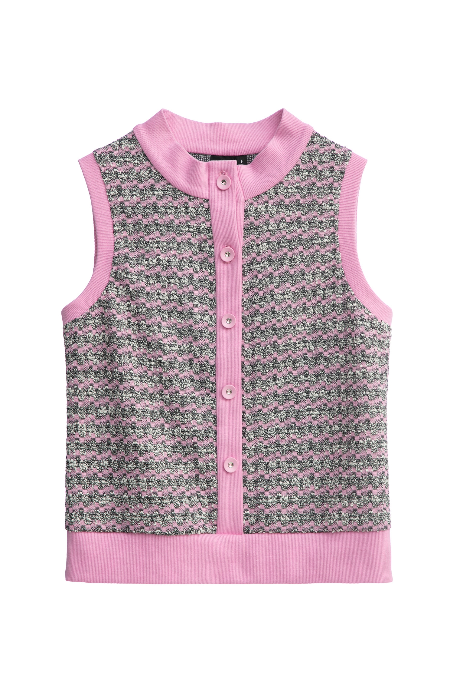 Stand Collar Tweed Vest With Contrast Trim DetailStand Collar Tweed Vest With Contrast Trim Detail,sleeveless tops,Tops,sleeveless tops,Season (AW) Look,sleeveless tops