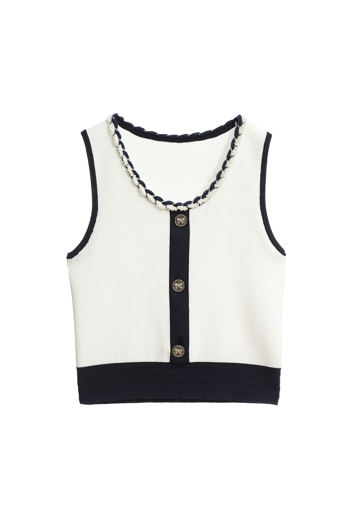 Contrast Knit Vest With Braided Trim Neckline DetailContrast Knit Vest With Braided Trim Neckline Detail,sleeveless tops,Tops,bestselling,sleeveless tops,Season (AW) Look,sleeveless tops,bows