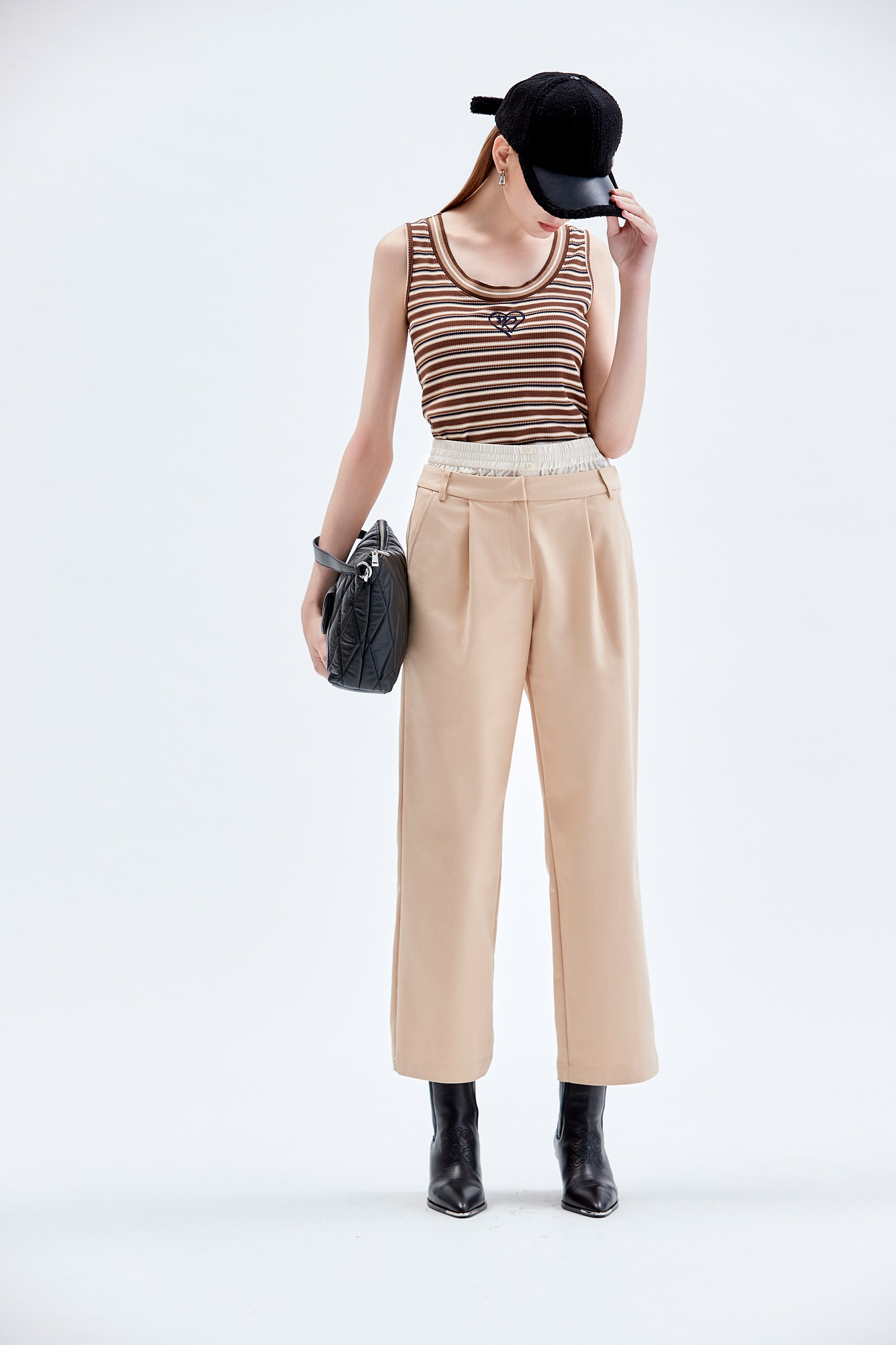 Brown Stripe Tank TopBrown Stripe Tank Top,sleeveless tops,Stripe,Season (AW) Look,Embroidered,sleeveless tops