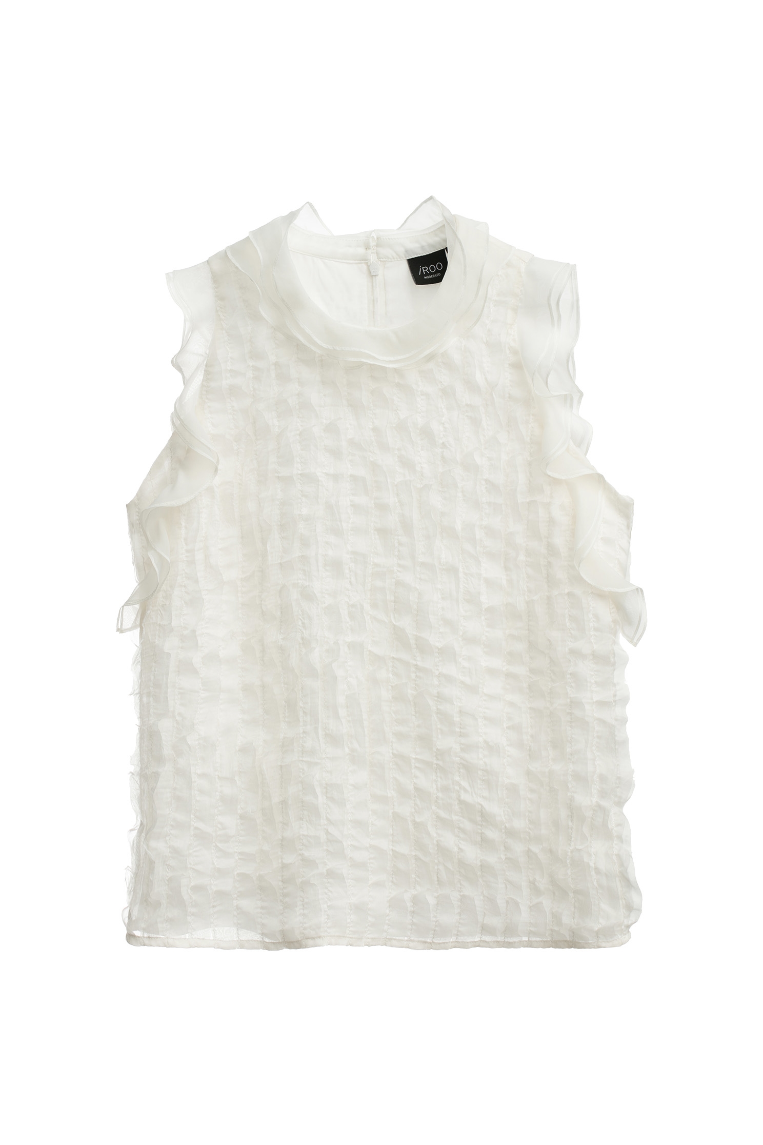 Irregualar Pleats Ruffle Detail Vest奶油千層烏干荷葉背心,sleeveless tops,pearl,Season (AW) Look,sleeveless tops