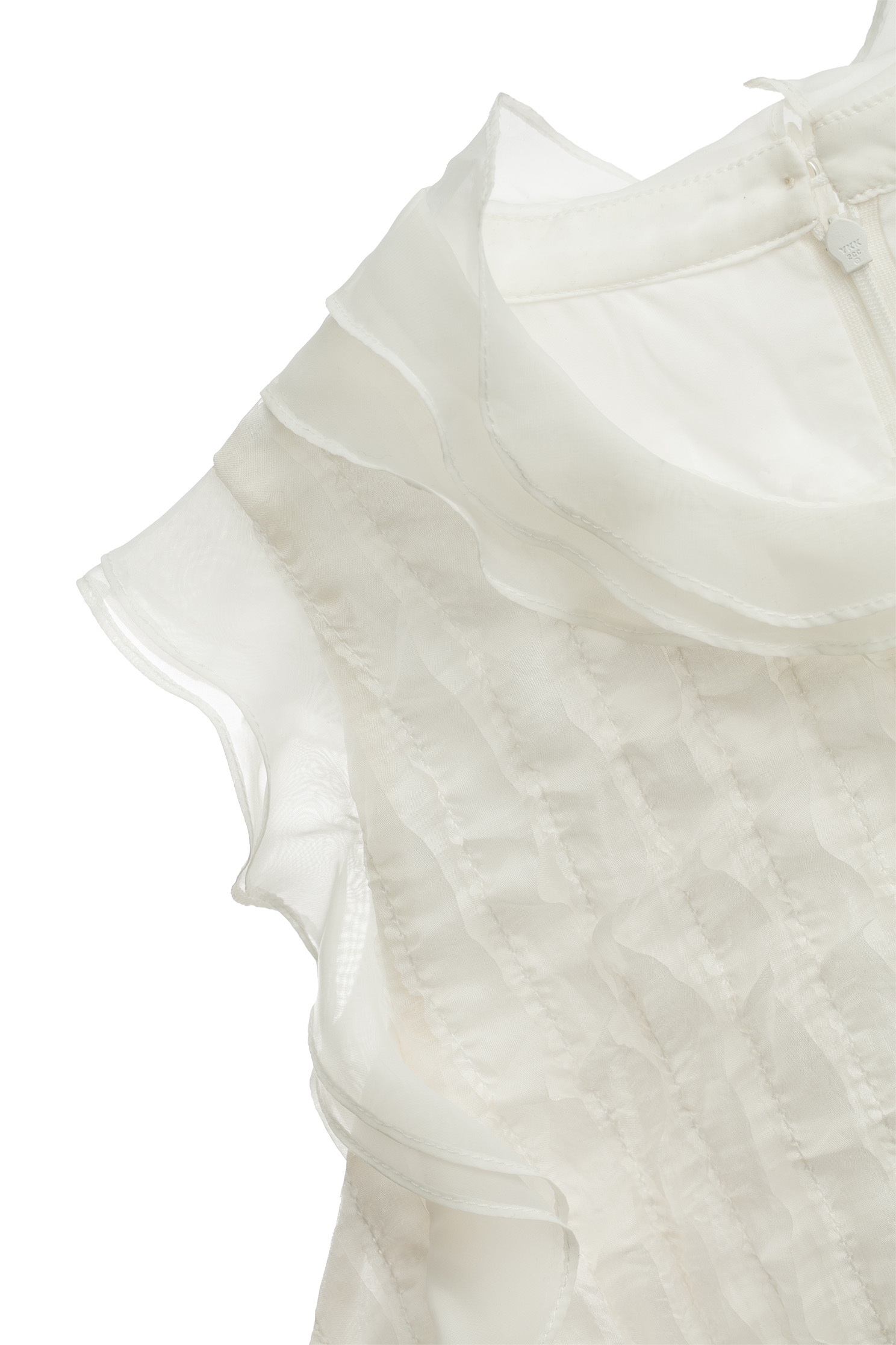 Irregualar Pleats Ruffle Detail Vest奶油千層烏干荷葉背心,sleeveless tops,pearl,Season (AW) Look,sleeveless tops