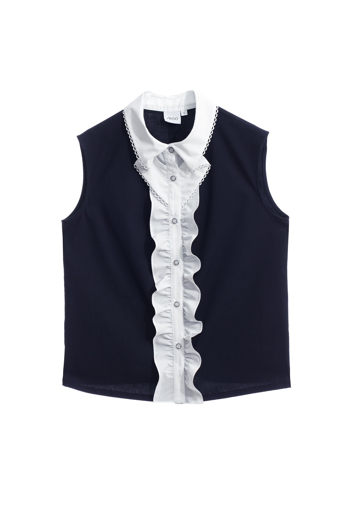 Navy Vest With Contrast Ruffle DetailNavy Vest With Contrast Ruffle Detail,sleeveless tops,Tops,sleeveless tops,Season (AW) Look,sleeveless tops