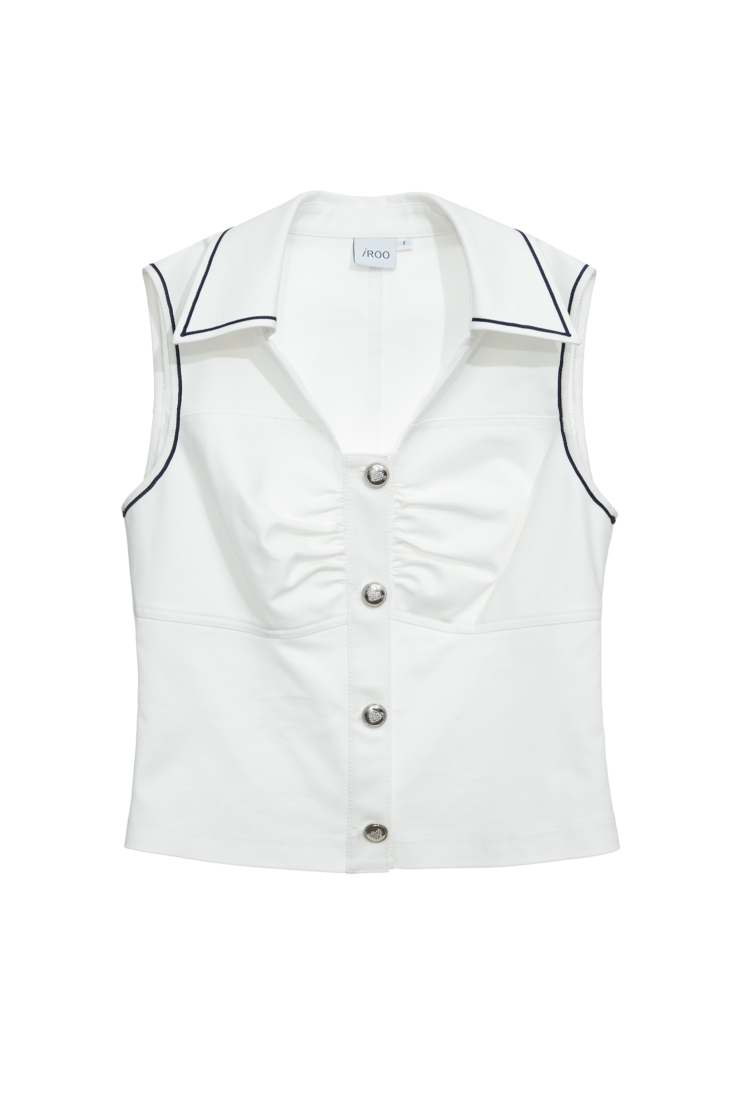 Contrast Trim Button Front VestContrast Trim Button Front Vest,sleeveless tops,Tops,Season (SS) Look,White tops,sleeveless tops,bows