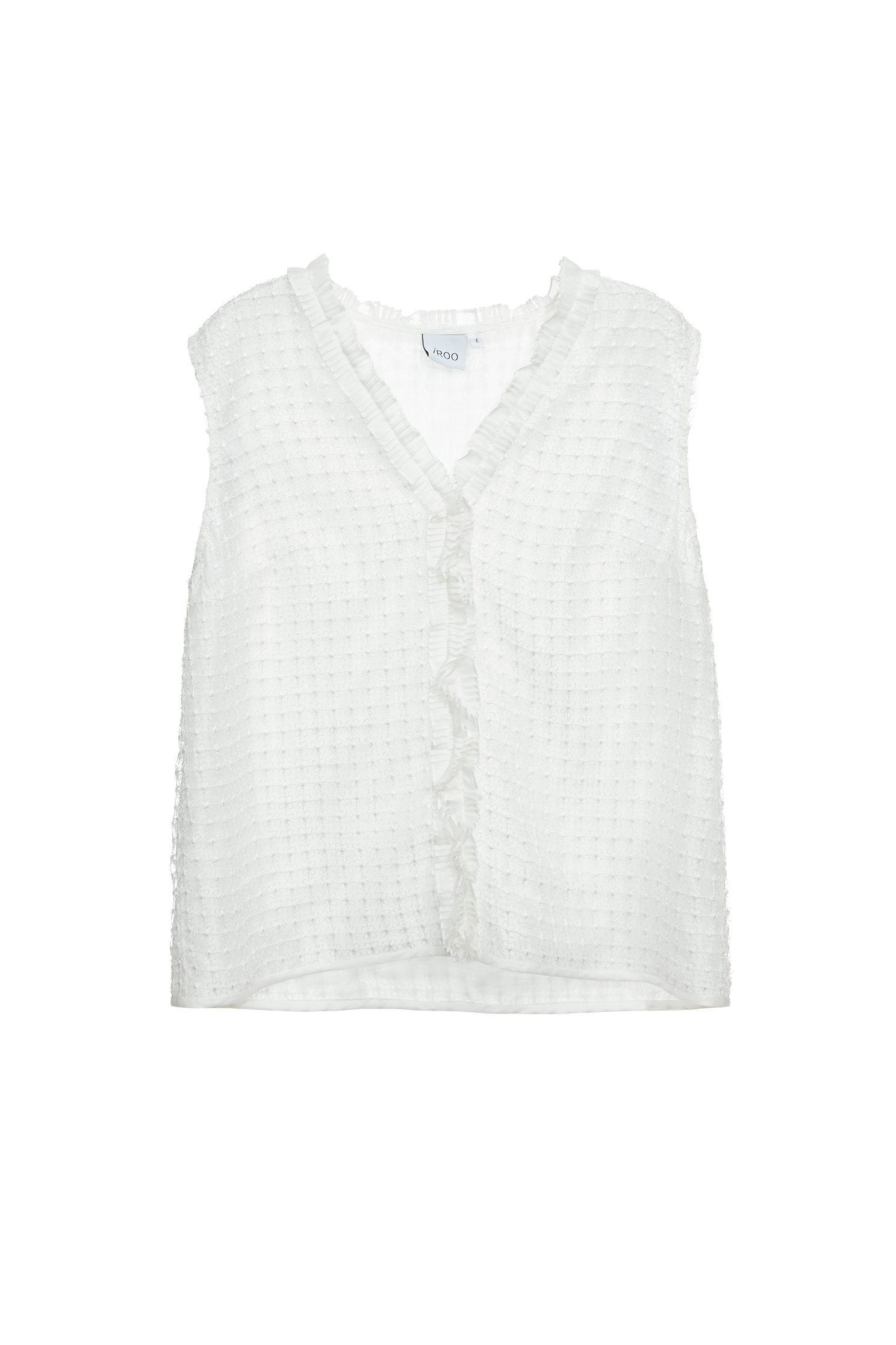 Pleated Ruffle Detail Lace VestPleated Ruffle Detail Lace Vest,sleeveless tops,Tops,Season (SS) Look,White tops,sleeveless tops,Lace