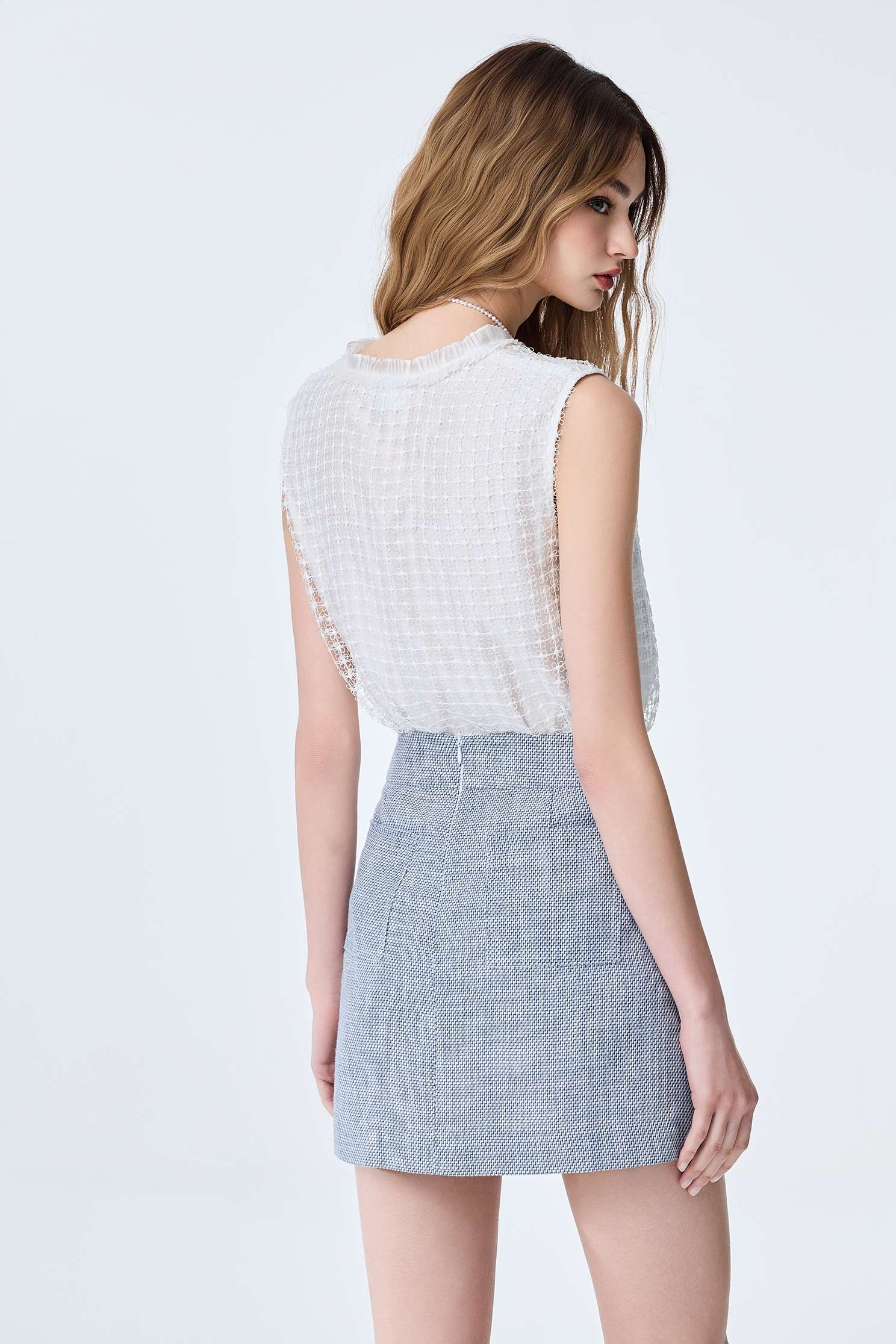 Pleated Ruffle Detail Lace VestPleated Ruffle Detail Lace Vest,sleeveless tops,Tops,Season (SS) Look,White tops,sleeveless tops,Lace