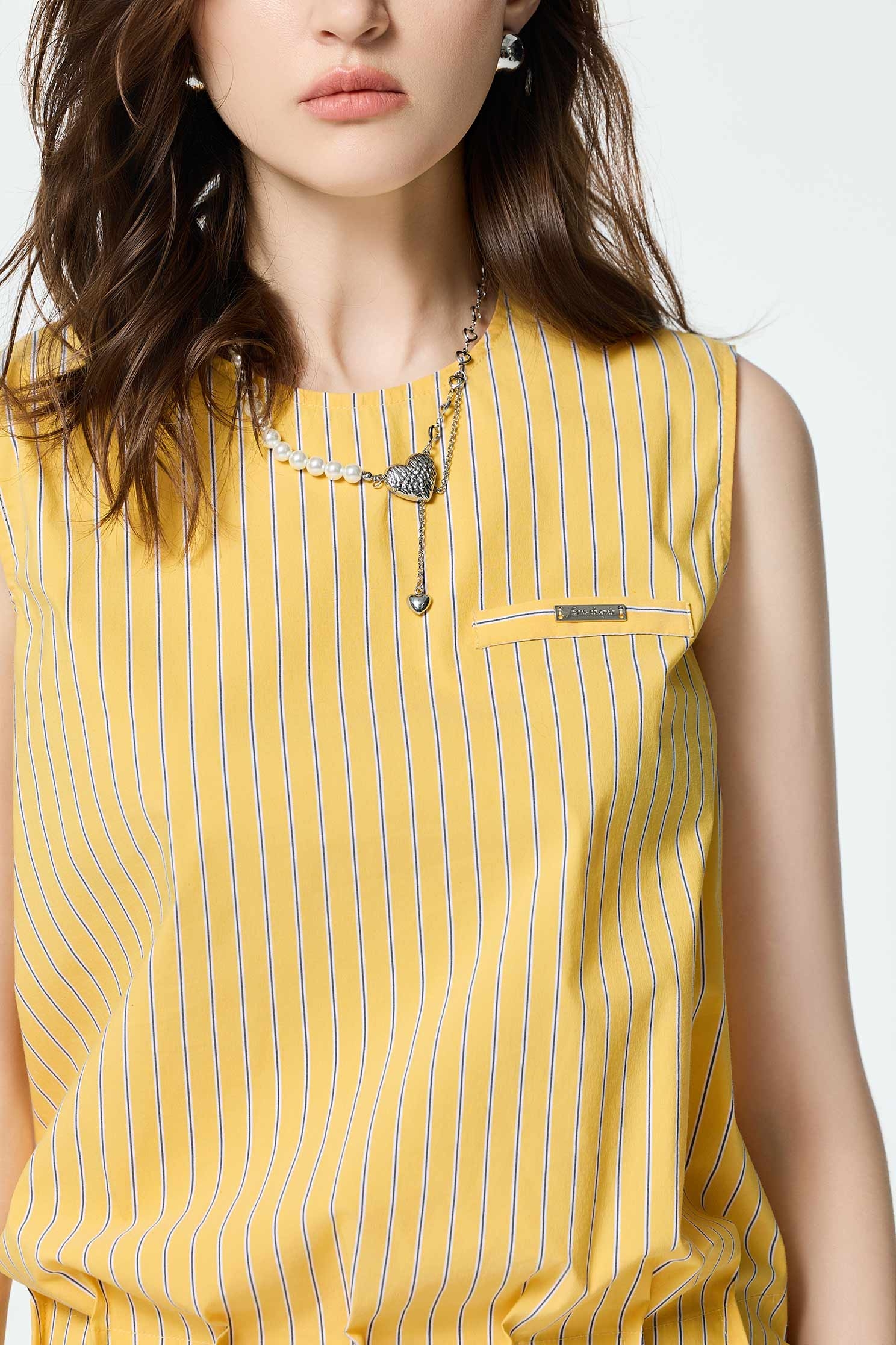 Pin Tuck Detail Stripe VestPin Tuck Detail Stripe Vest,sleeveless tops,Season (SS) Look,sleeveless tops,Accessories