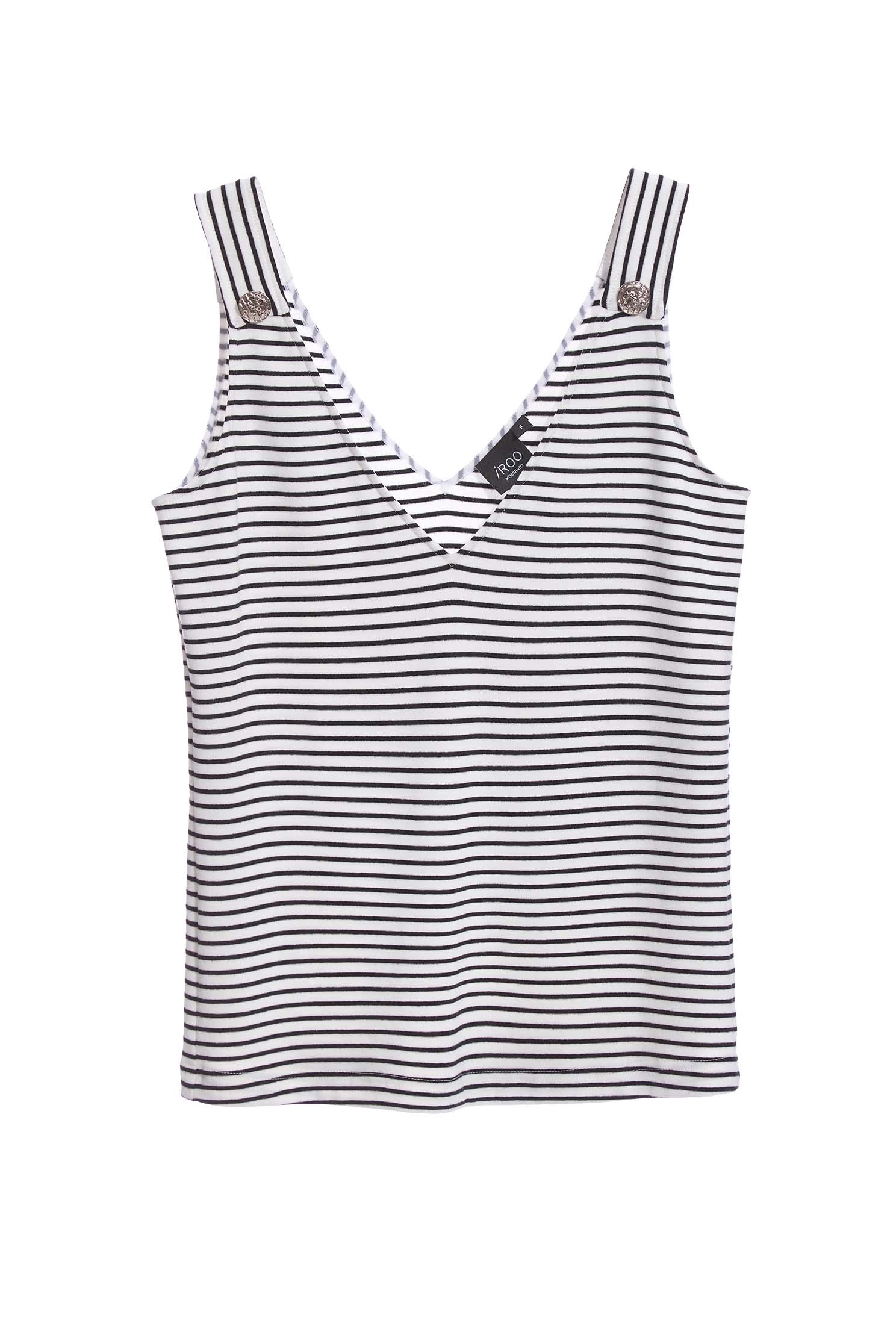 V-Neck Tripe Basic VestAnchor decoration sleeveless top,V-Neck T shirts,sleeveless tops,Tops,Season (SS) Look,Stripe,sleeveless tops