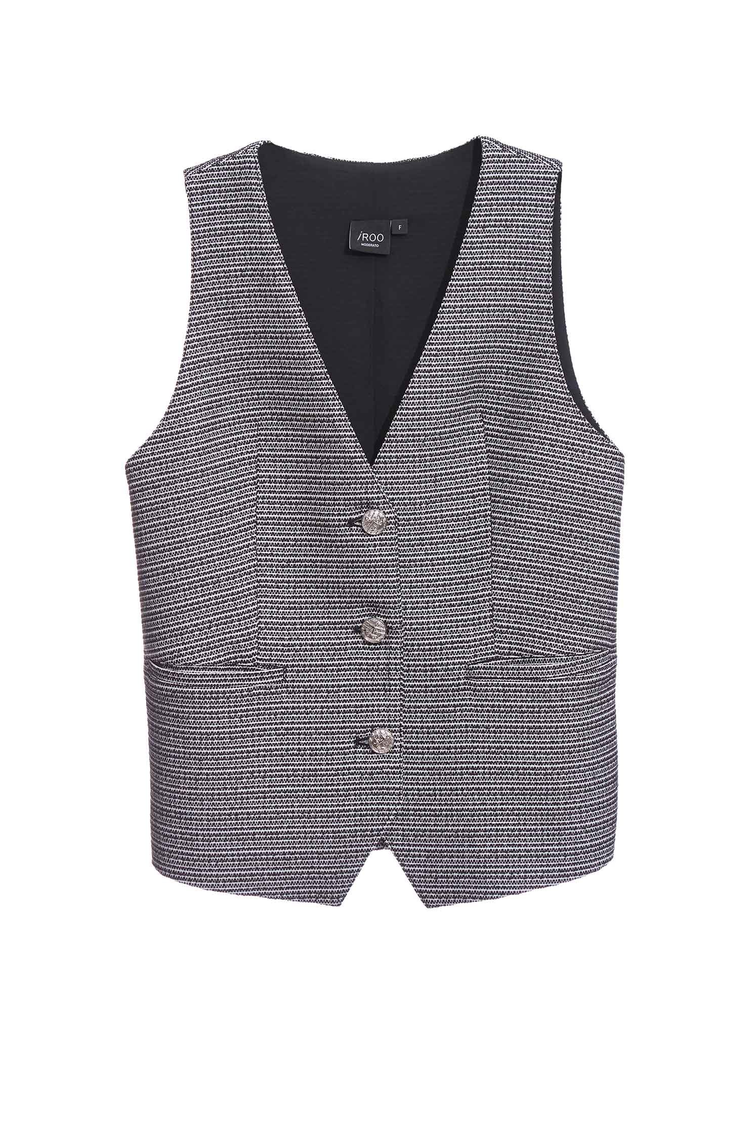 V-Neck Button Front Tweed VestClassic waistcoat,V-Neck T shirts,sleeveless tops,Outerwear,Season (SS) Look,Stripe,sleeveless tops,waistcoat