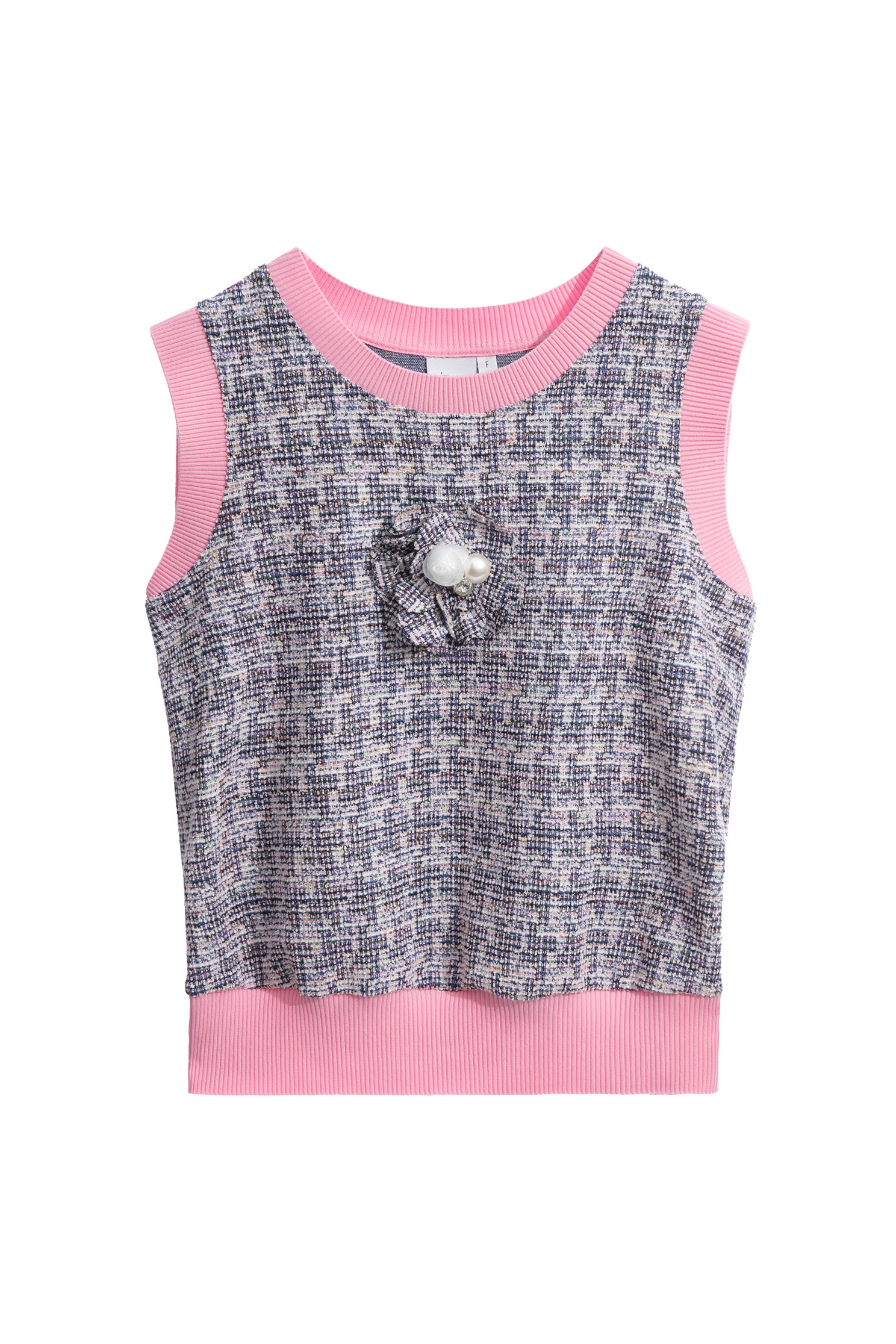 Front Floral Detail Tweed VestFront Floral Detail Tweed Vest,sleeveless tops,Tops,sleeveless tops,Season (AW) Look,sleeveless tops