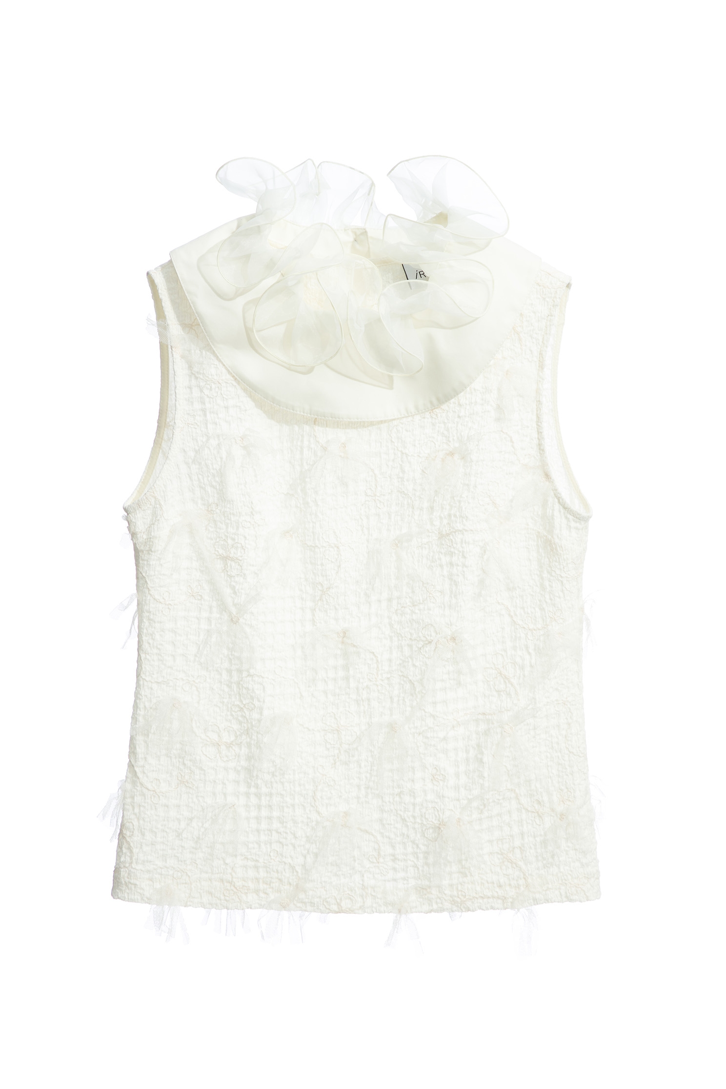 Ruffle Collar Vest With Mesh Fringe DetailRuffle Collar Vest With Mesh Fringe Detail,sleeveless tops,Tops,Embroidered,sleeveless tops,Season (AW) Look,Mesh fabric,sleeveless tops