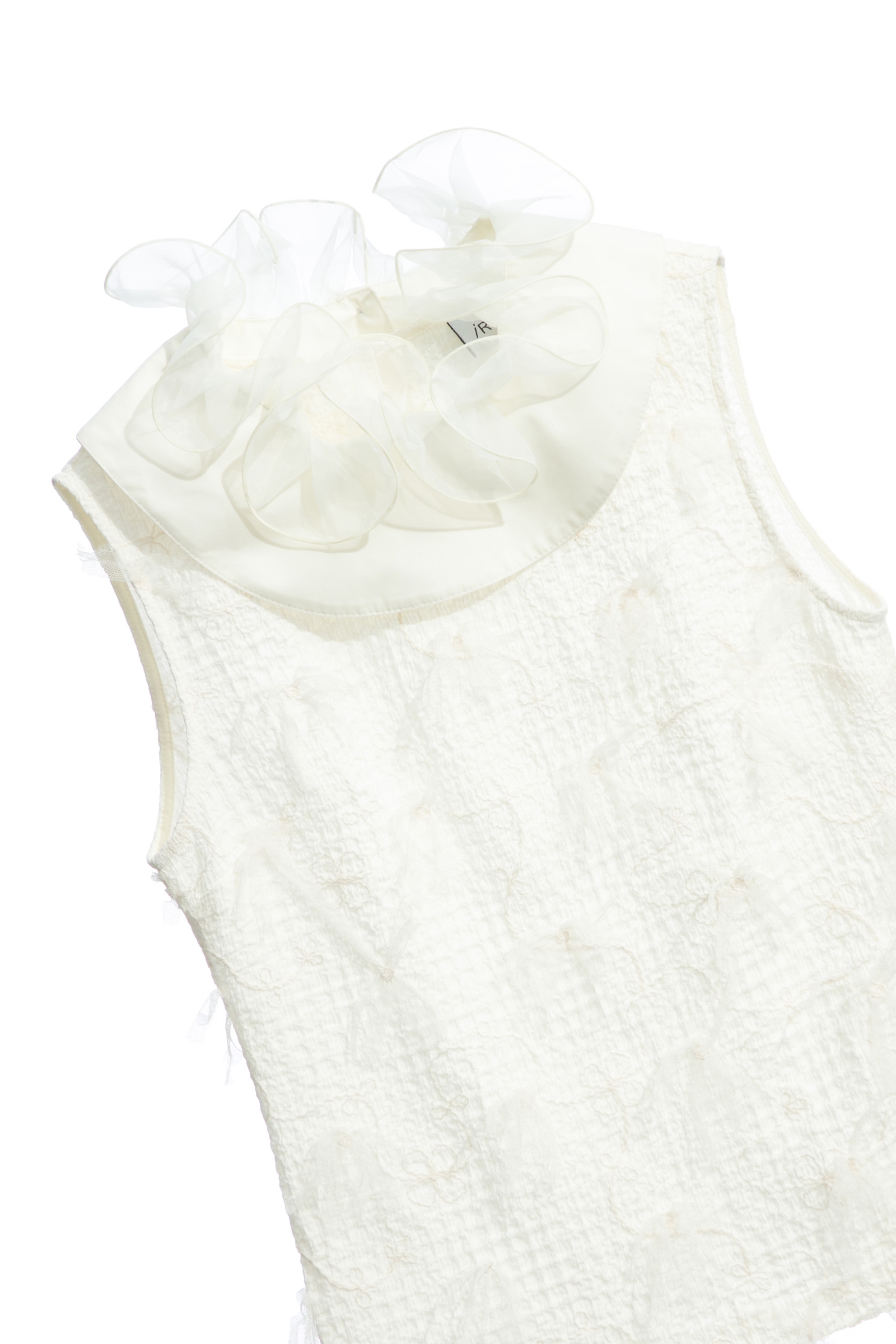 Ruffle Collar Vest With Mesh Fringe DetailRuffle Collar Vest With Mesh Fringe Detail,sleeveless tops,Tops,Embroidered,sleeveless tops,Season (AW) Look,Mesh fabric,sleeveless tops