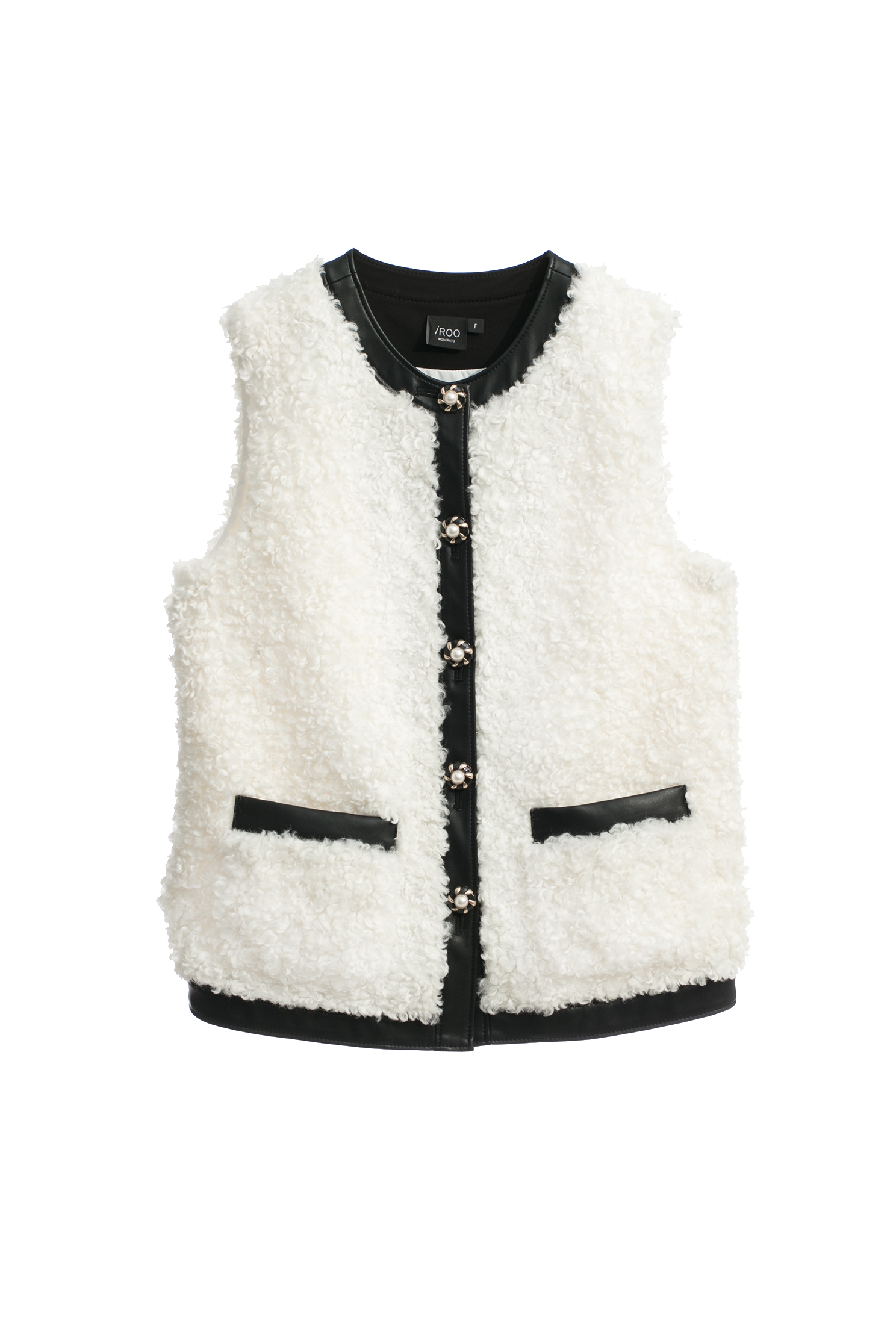 Faux Fur Vest With Contrast Trim DetailFaux Fur Vest With Contrast Trim Detail,sleeveless tops,pearl,Leather,Season (AW) Look,sleeveless tops