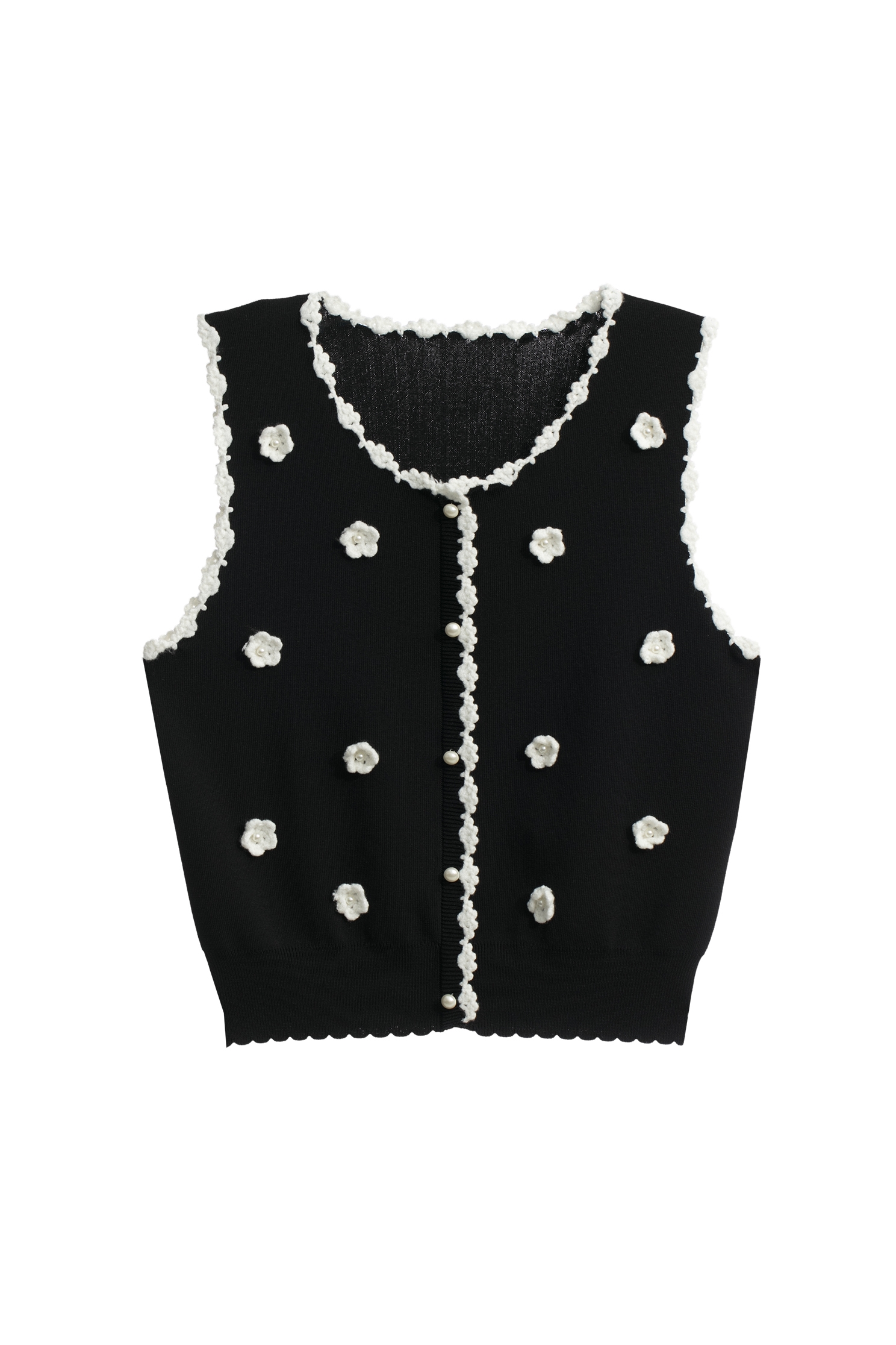 Contrast Floral Detail Knit VestContrast Floral Detail Knit Vest,sleeveless tops,pearl,Season (AW) Look,sleeveless tops,Knitted,Knitted tops