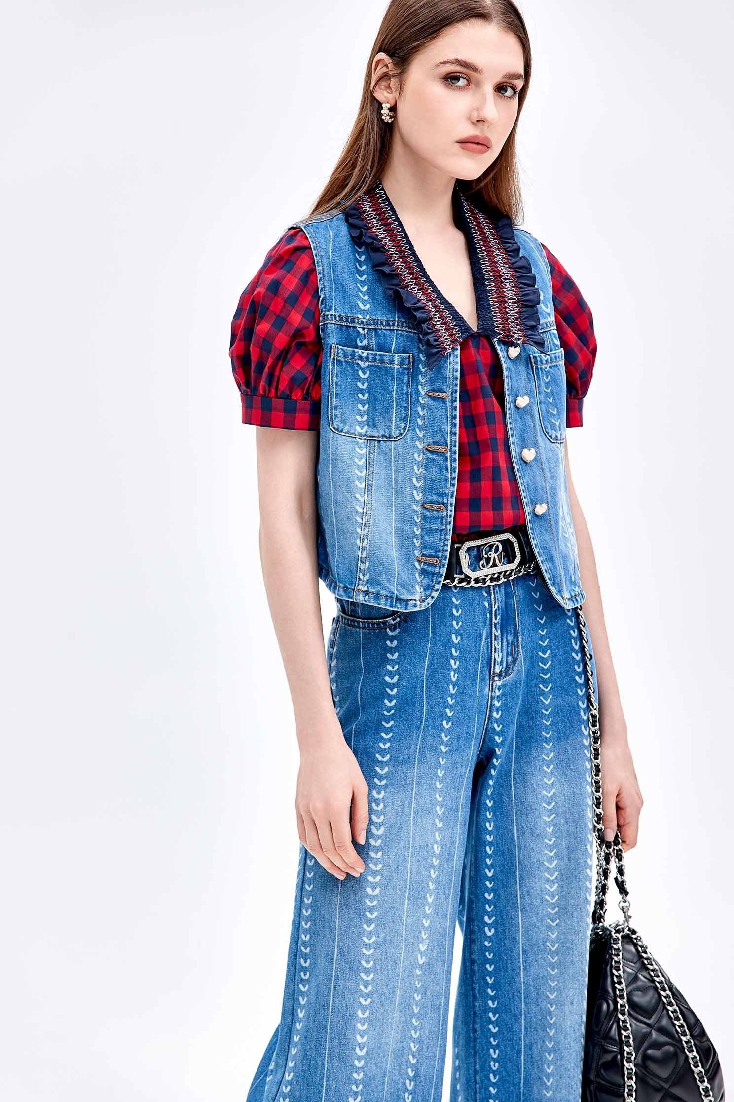 Heart Embroidery Denim VestHeart Embroidery Denim Vest,sleeveless tops,Embroidered,Denim,Season (AW) Look,sleeveless tops