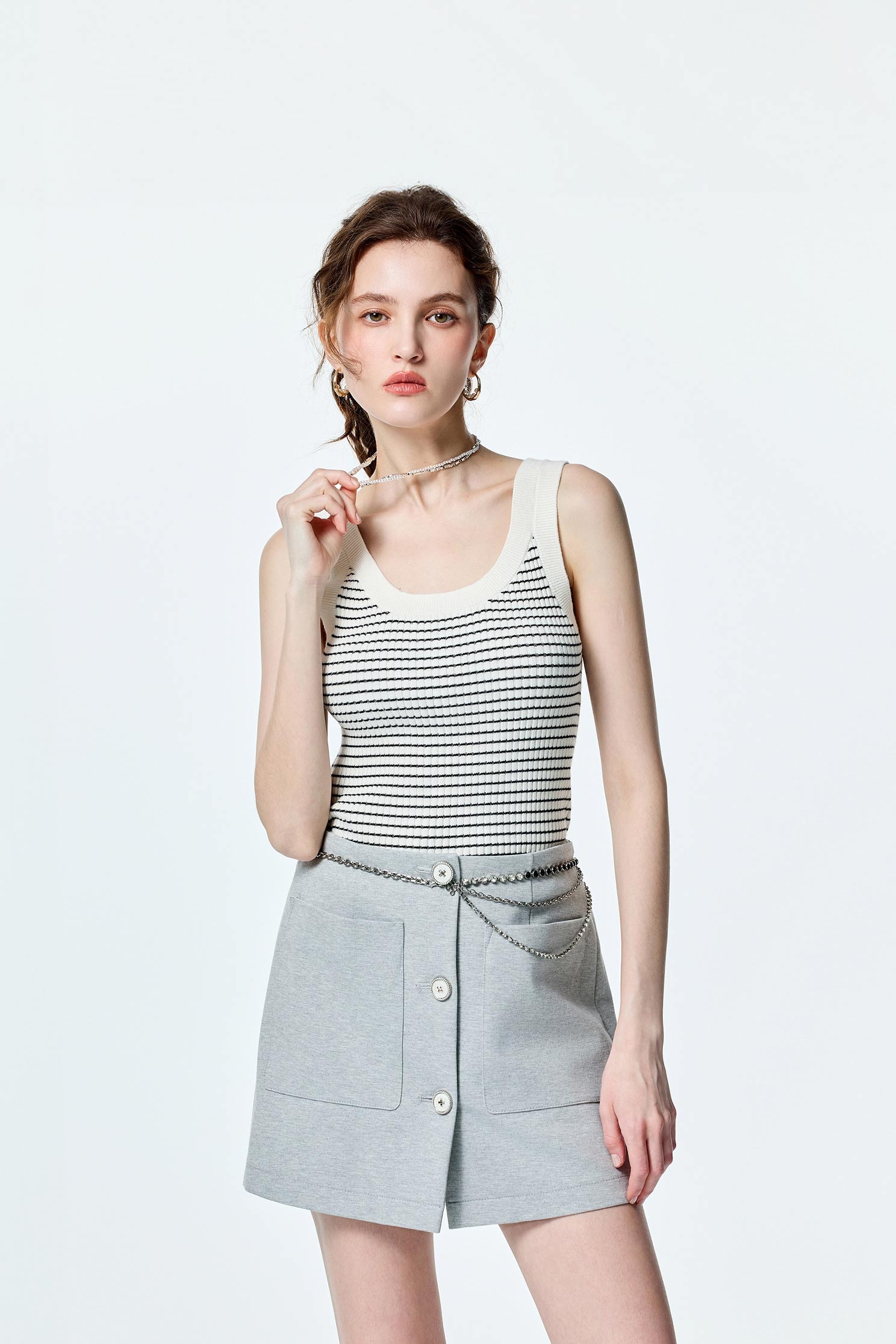 Stripe Knit Tank TopStripe Knit Tank Top,sleeveless tops,Season (SS) Look,White tops,Valentine,sleeveless tops,upperclass,Knitted,Knitted tops