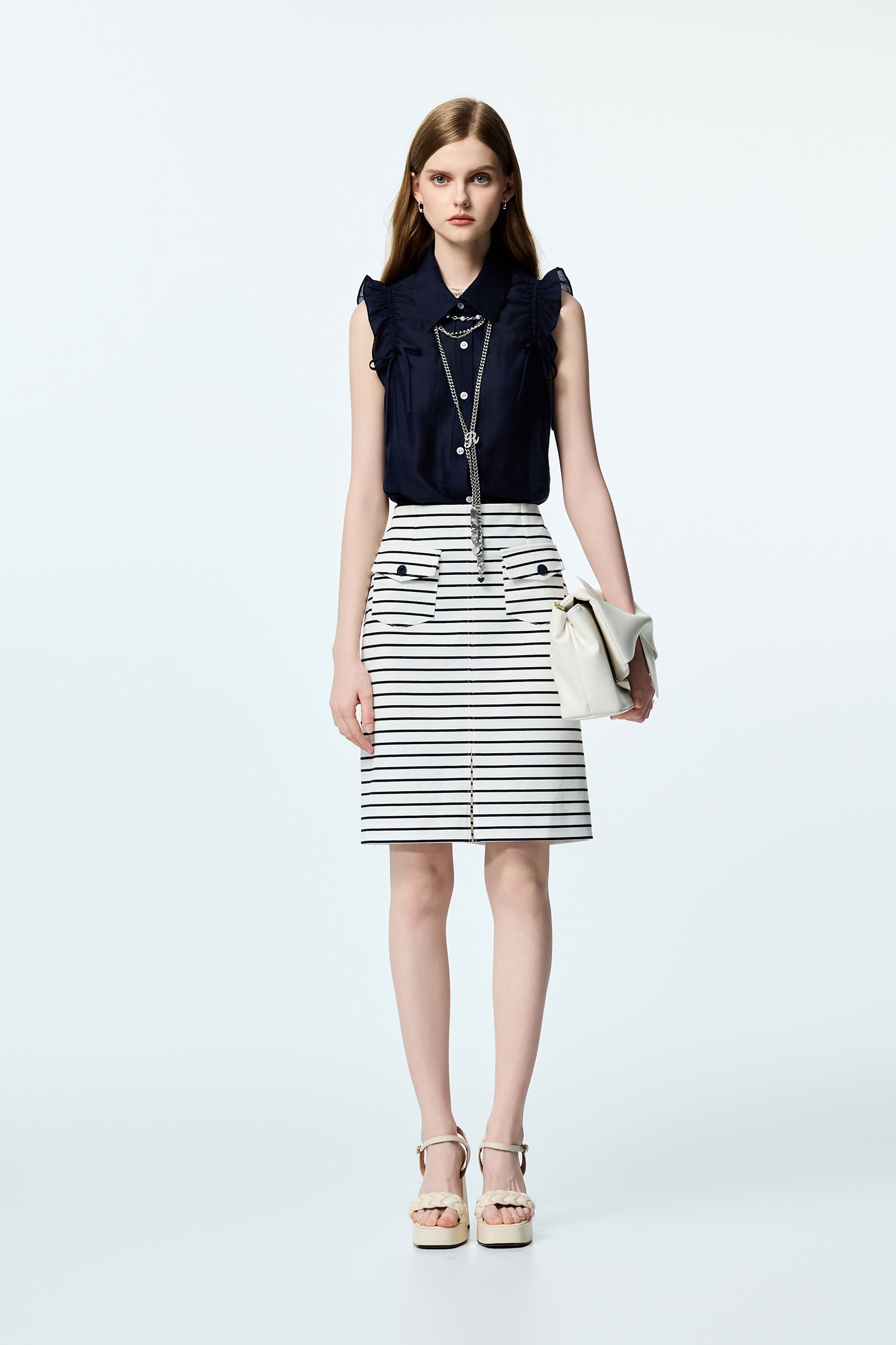 Navy Ruffle Detail VestNavy Ruffle Detail Vest,sleeveless tops,Tops,Season (SS) Look,sleeveless tops,bows,Urban Fashion