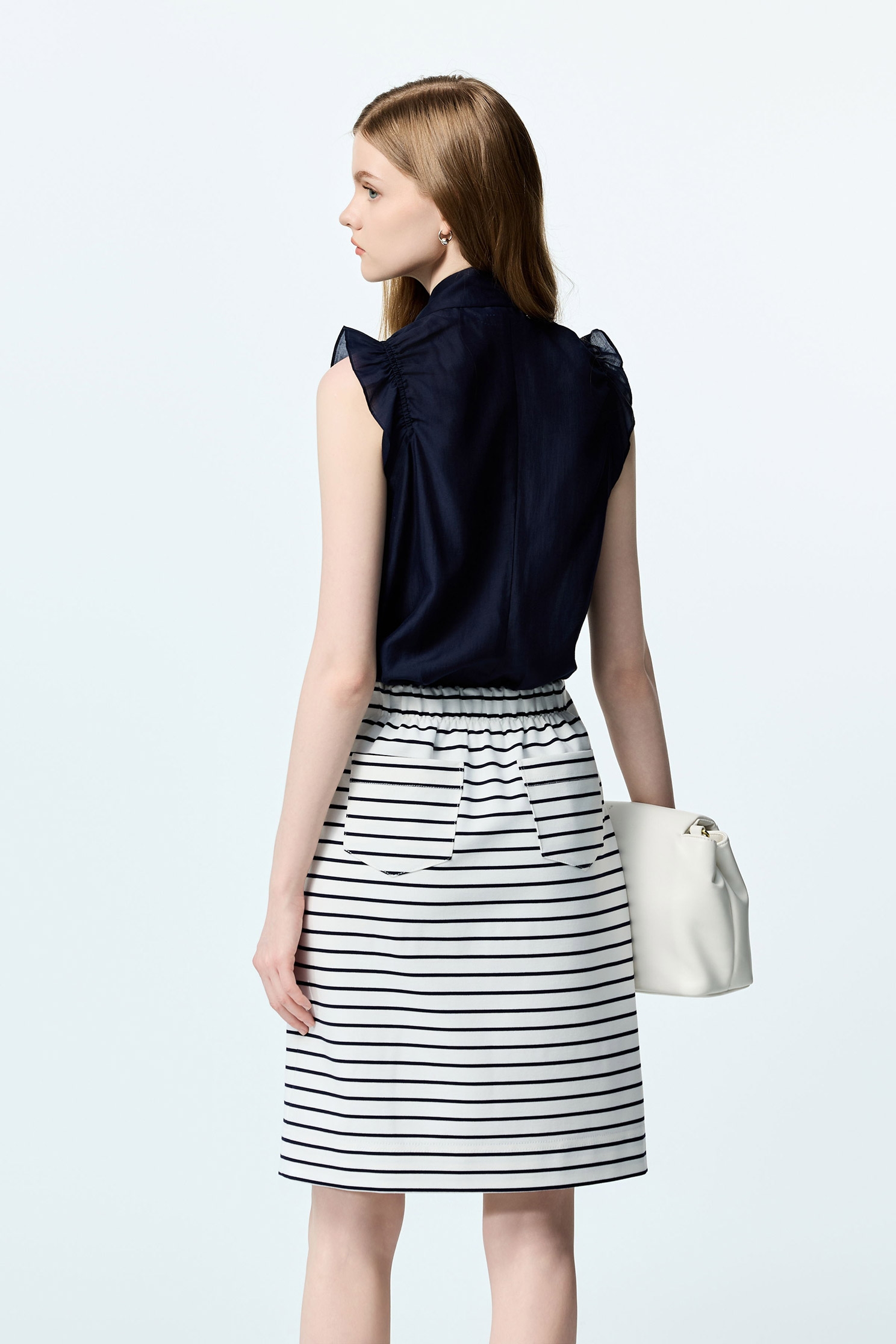 Navy Ruffle Detail VestNavy Ruffle Detail Vest,sleeveless tops,Tops,Season (SS) Look,sleeveless tops,bows,Urban Fashion