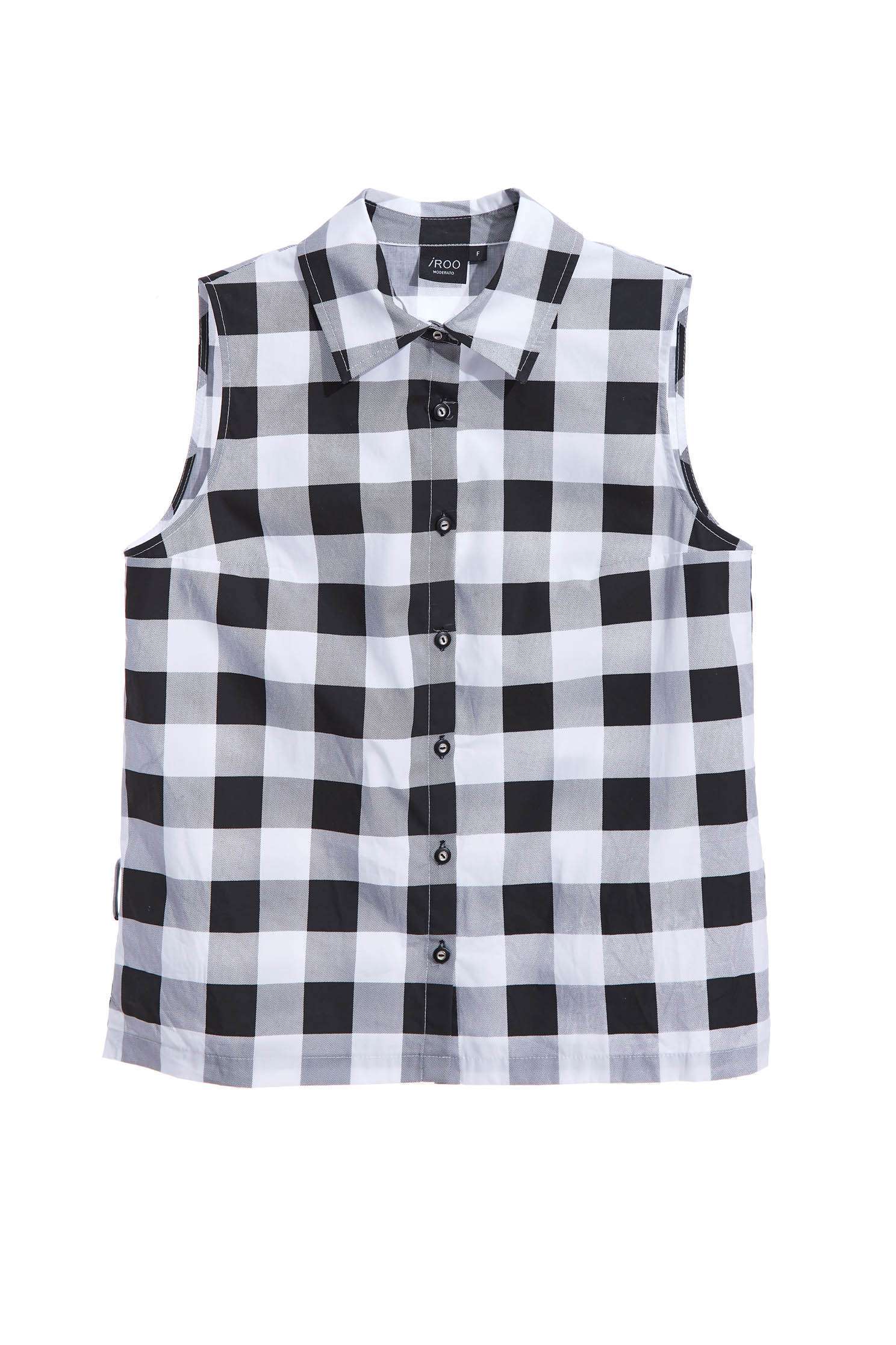 Black White Plaid Button Front VestClassic check print sleeveless shirt,sleeveless tops,Season (SS) Look,Plaid,iROO LIVE,comfotism,Blouses